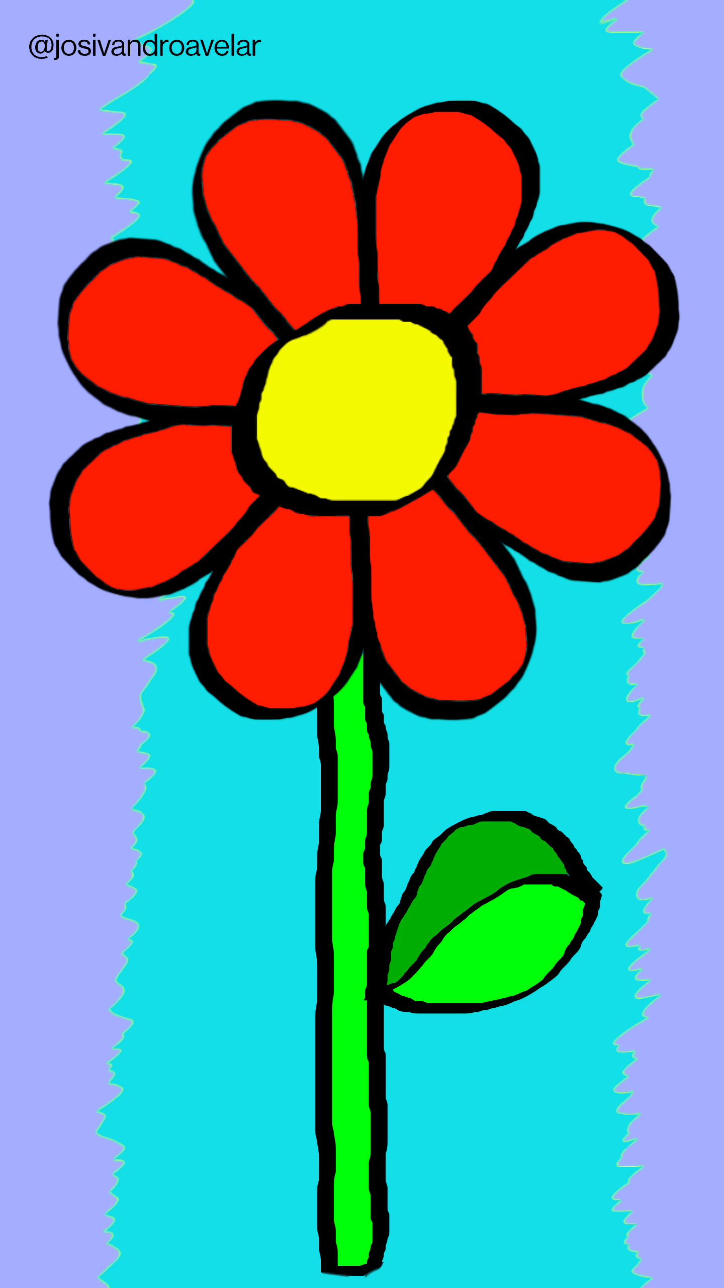 Artes digitais: Fun Flower 1 Fun Flower. Uma flor bem vermelha marcante, em um fundo com dois tons distintos de azul.