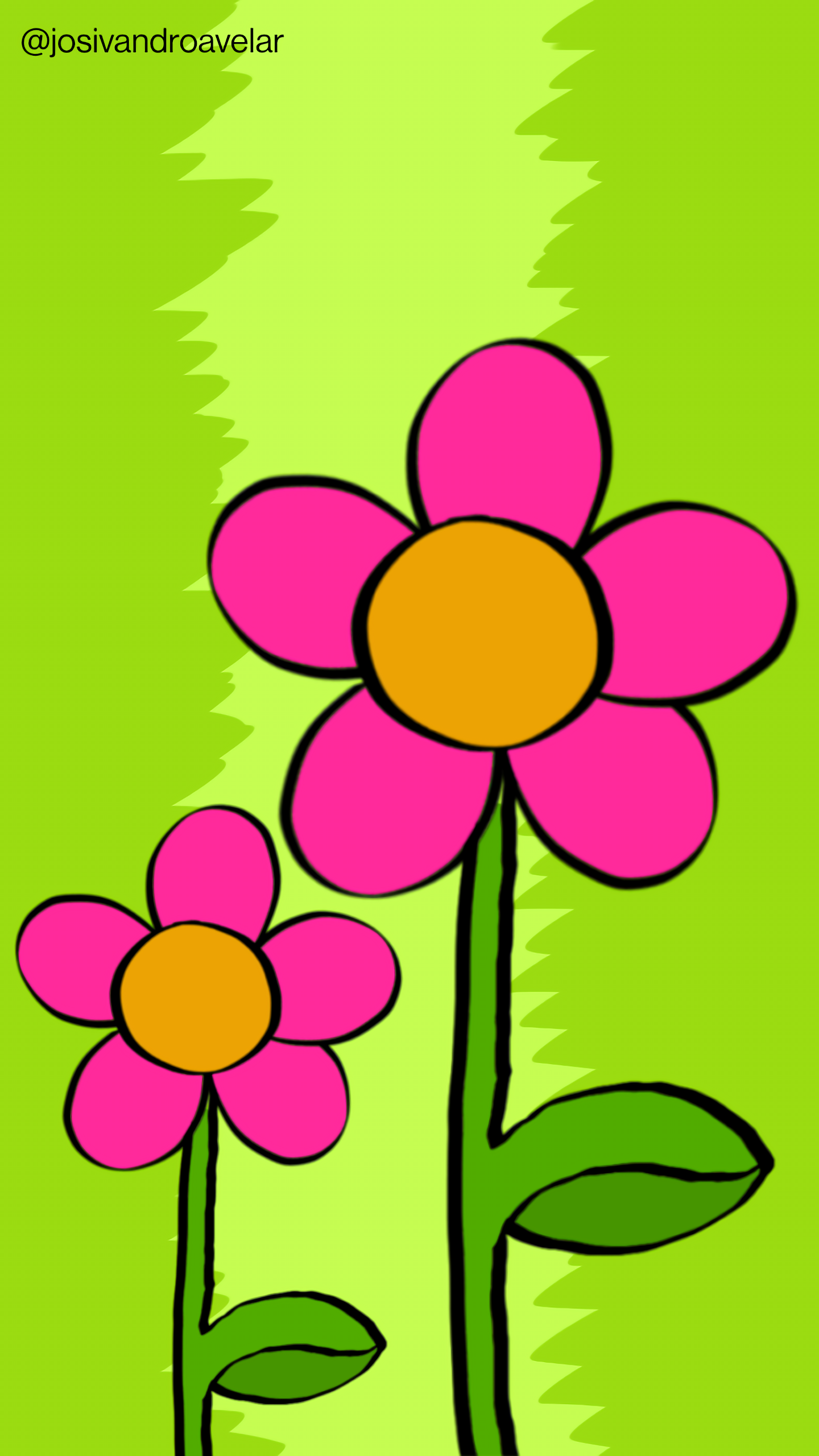 Artes digitais: a nova temporada das flores 1 Flores em tons de magenta sobre fundo verde, representando a nova temporada das flores.