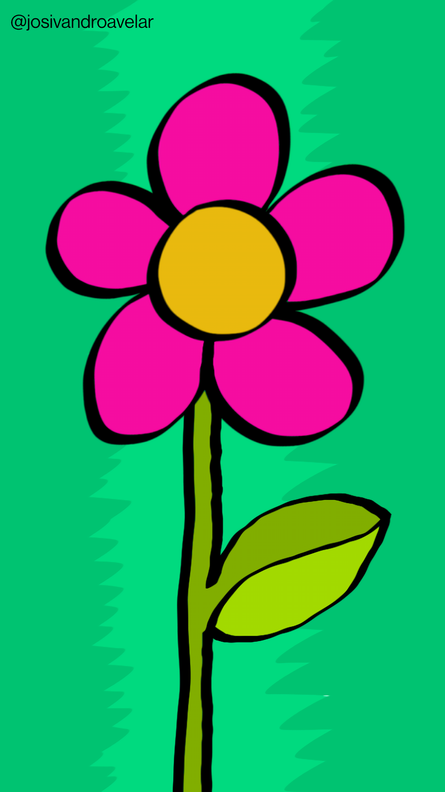 Artes digitais: flor pelo verde 1 Uma flor pelo verde, com pétalas em tom de magenta.