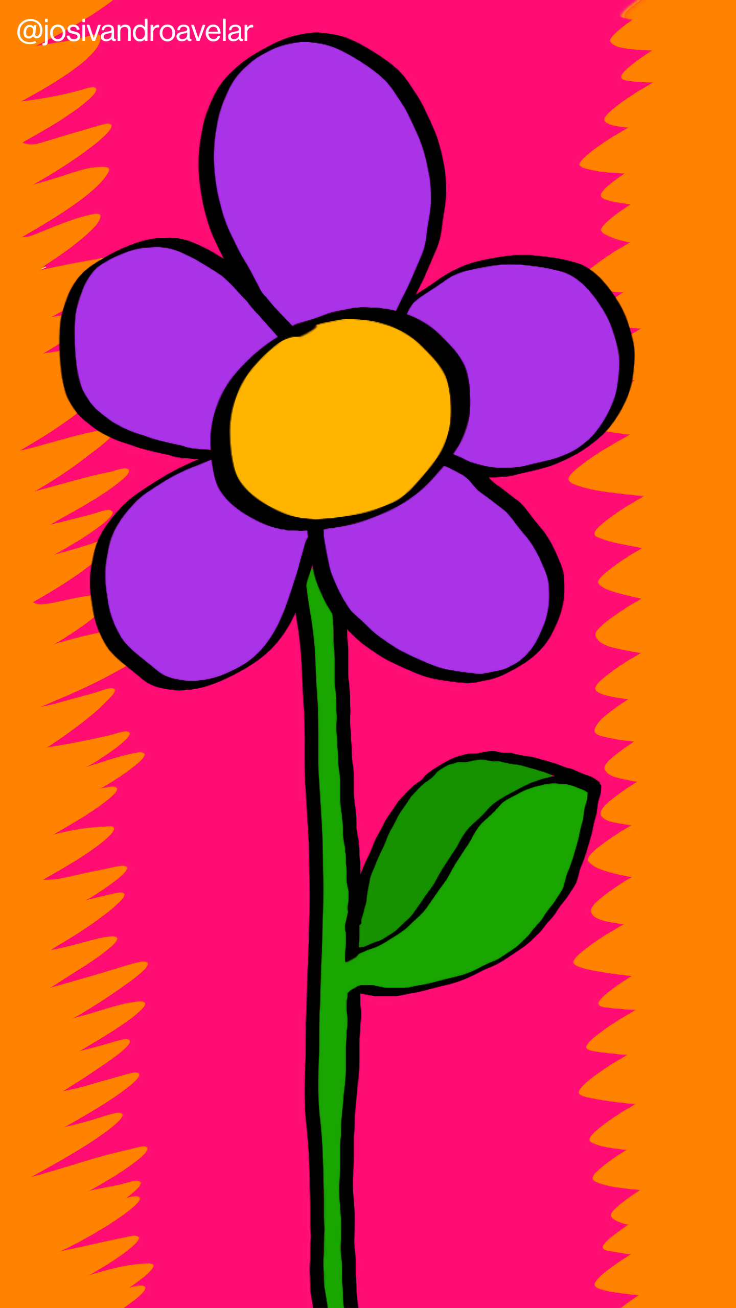 Artes digitais: Flower Pop Art 1 Flower Pop Art, uma flor de cor violeta bem marcante, sobre fundo rosa e laranja bem marcantes.
