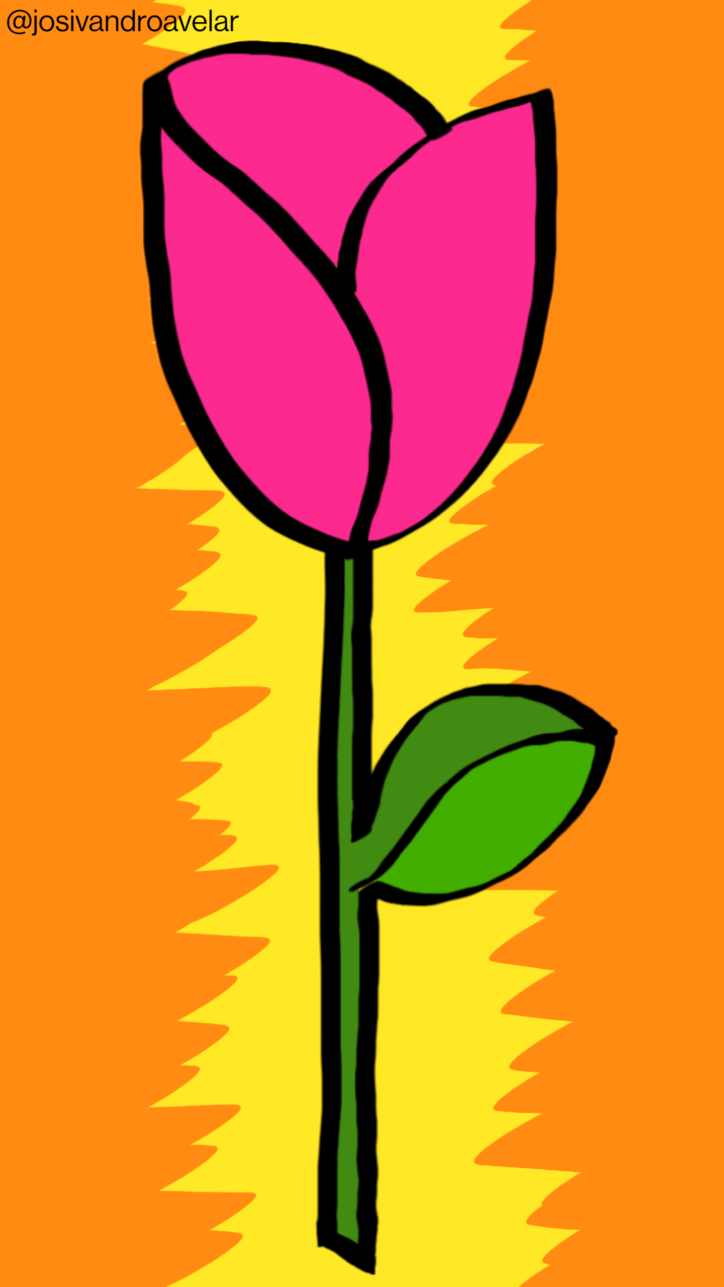 Artes digitais: Pop Art 1 Pop Art, uma rosa magenta sobre fundo amarelo com laranja dos lados.
