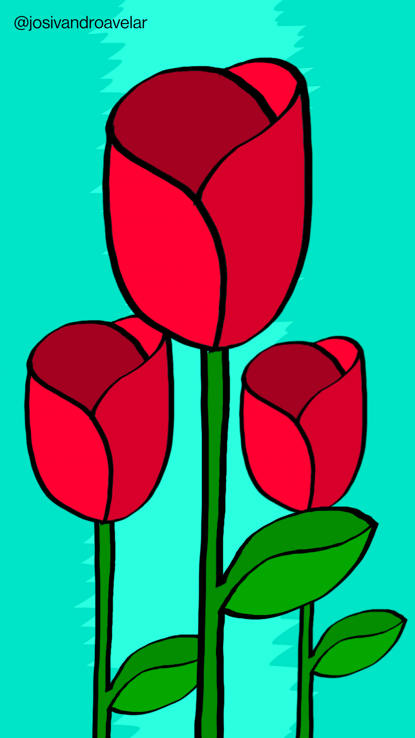 Artes digitais: rosas por onde fores 1 Rosas por onde fores, vermelhas sobre fundo azul esverdeado.
