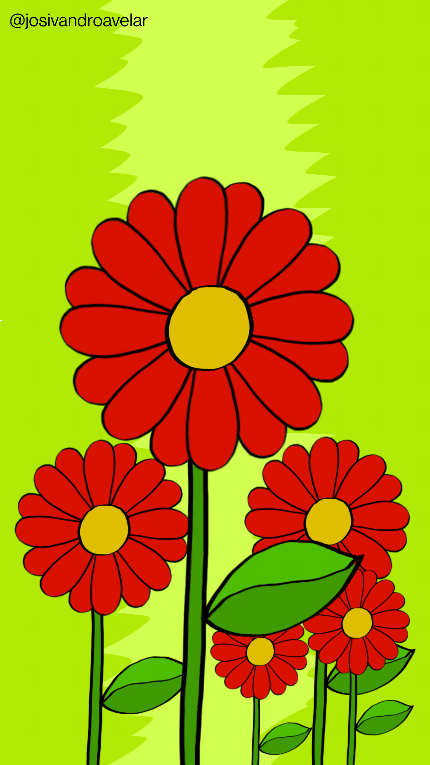 Bora desenhar? #070 1 Flores vermelhas sobre um fundo em tons de verde, por onde floresce.