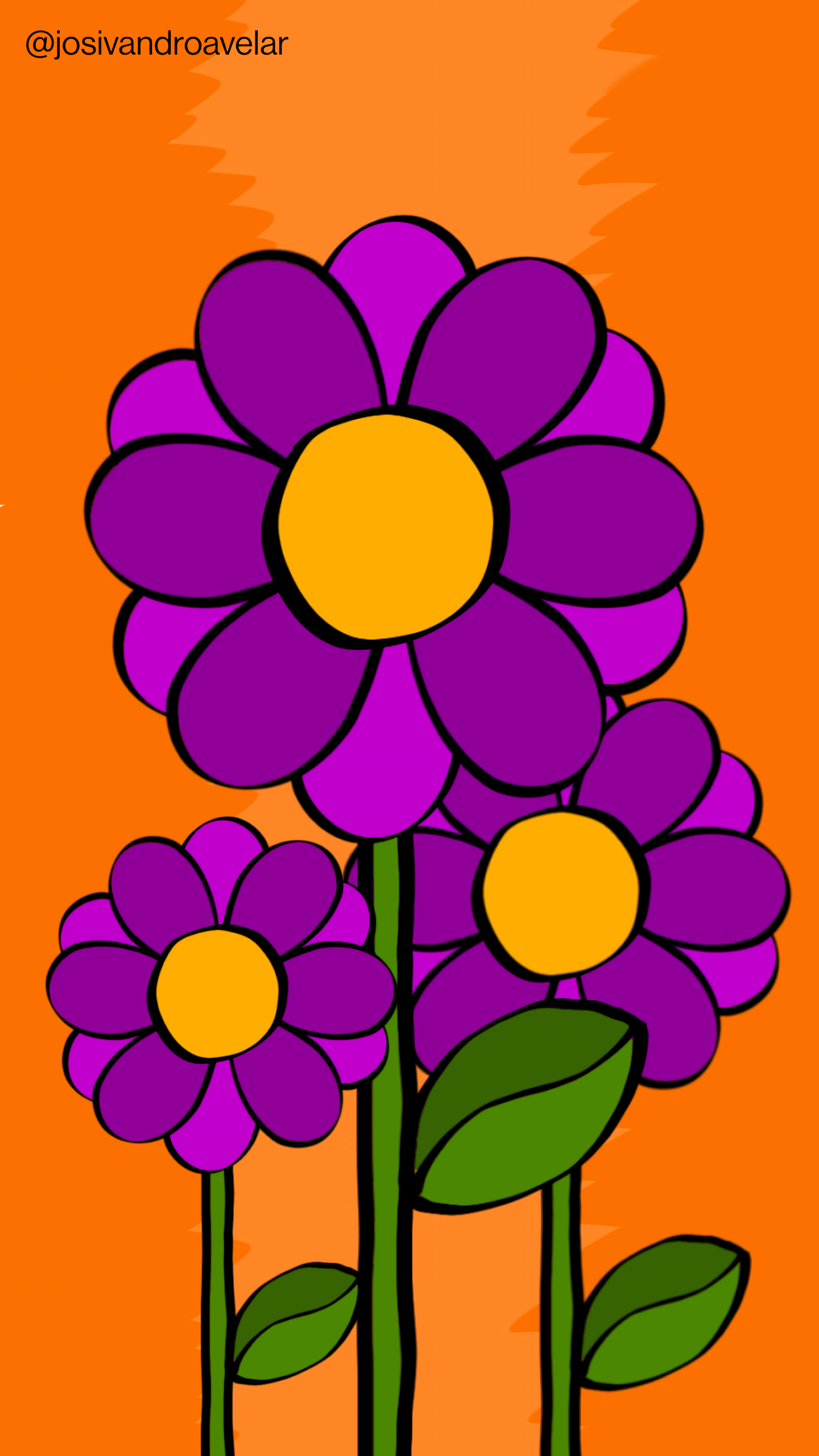 Bora desenhar? #077 1 Flores em tons de violeta, sobre fundo laranja, na batida das cores.
