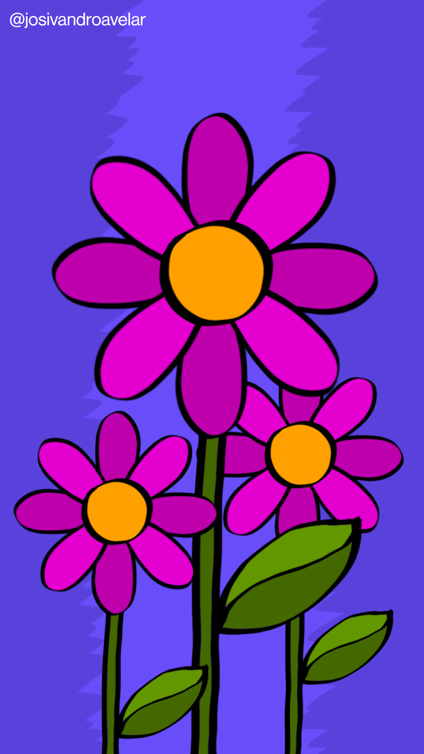Artes digitais: cores que atraem 1 Flores feitas com cores que atraem, com pétalas em tons de roxo e fundo em tons de azul.