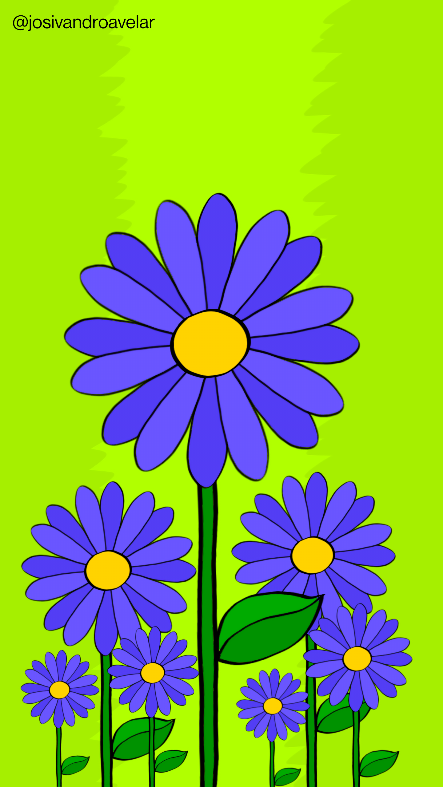 Bora desenhar? #078 1 Flores com pétalas azuis sobre fundo verde marcante, representando a intensidade colorida.