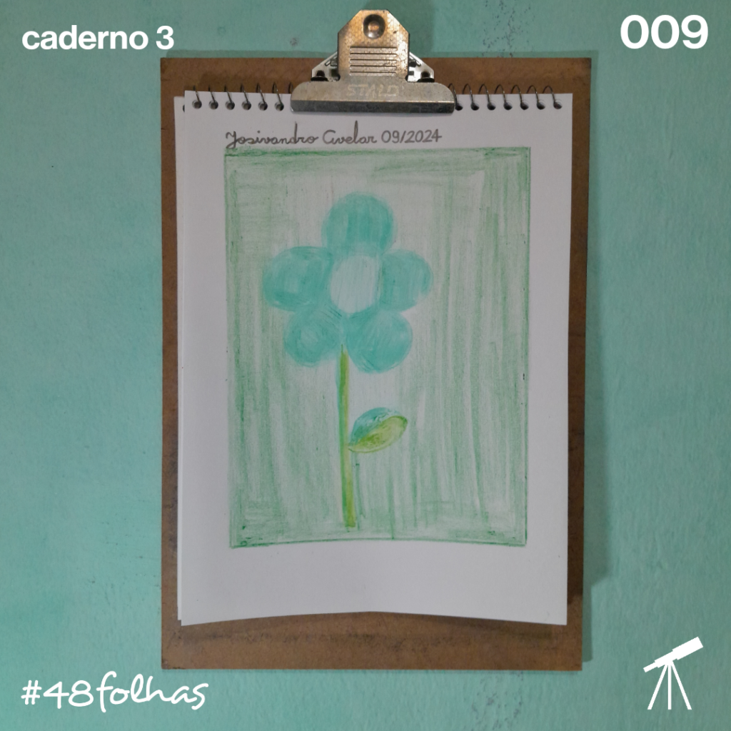 #48folhas caderno 3 - 009: Flor em tons de verde 1 Flor em tons de verde, feito com tocos de giz de cera.