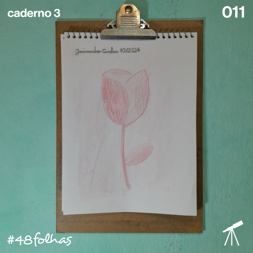#48folhas caderno 3 - 011: Rosa vermelha 1 Rosa vermelha, feita com um toco de giz de cera de cor vermelha.