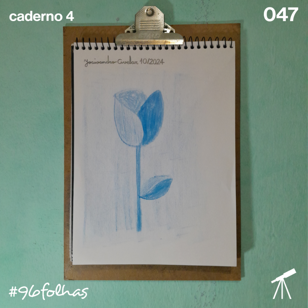 #96folhas caderno 4 - 047: Rosa azul, azul rosa 1 Rosa azul, azul rosa, feita com giz de cera.