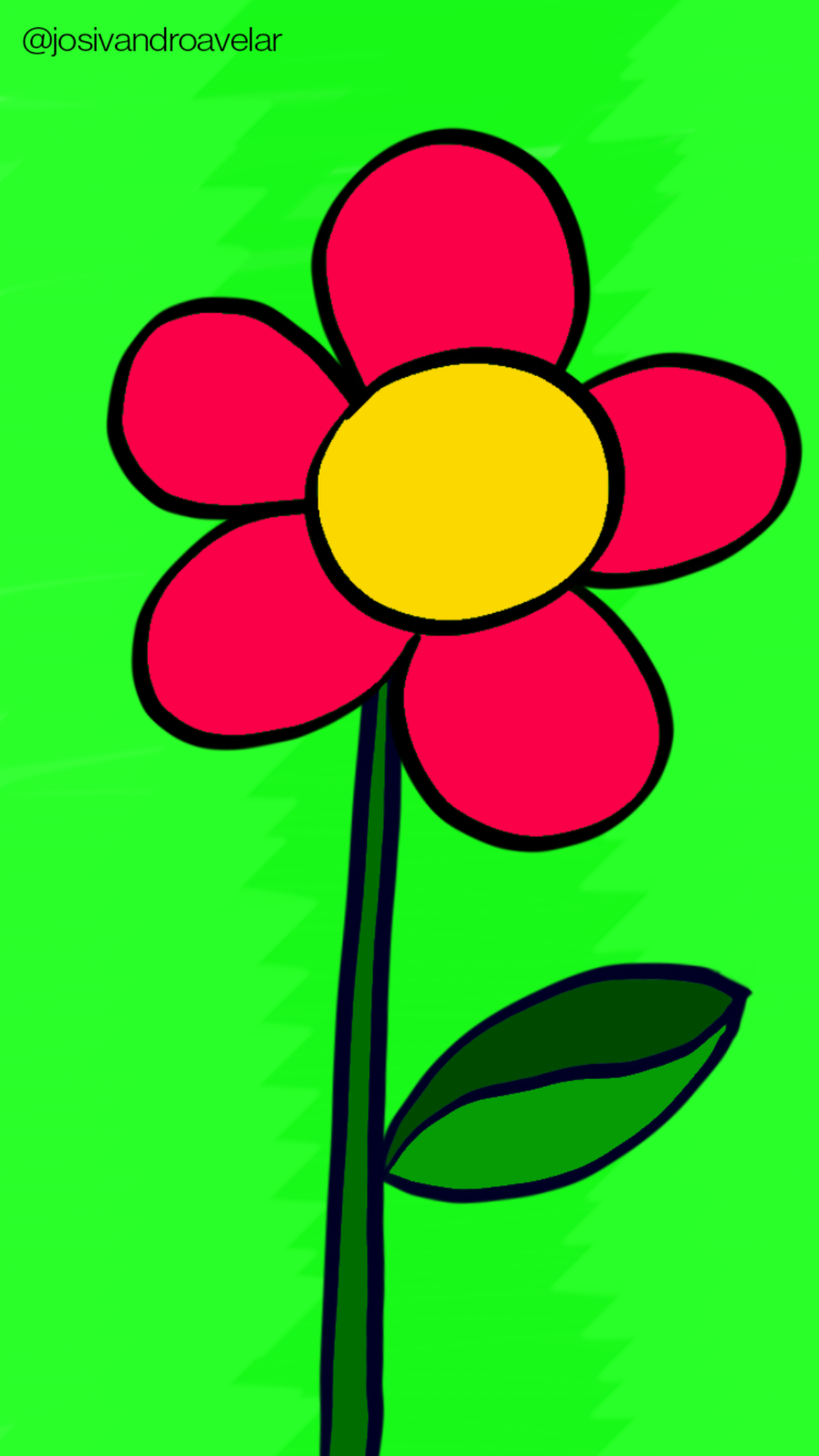Artes digitais: cores marcantes 1 Flor de pétalas de cor vermelha sobre um fundo em tons de verde. Um desenho feito com cores marcantes.