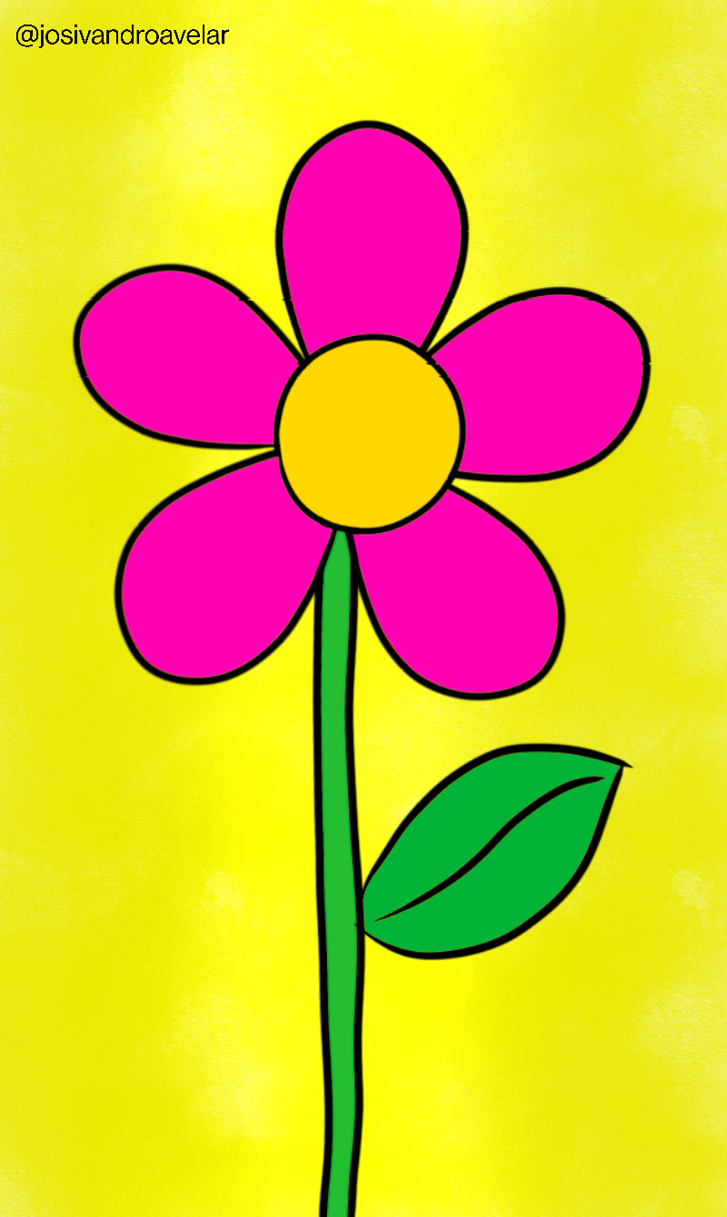Artes digitais: flor animada 1 Flor animada, de pétalas em tom de magenta, sobre um fundo em tons de amarelo.