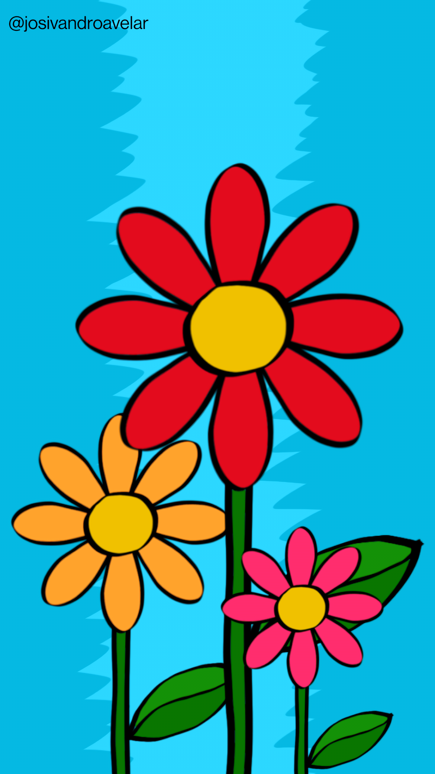 Artes digitais: flores de várias cores 1 Flores de várias cores, de pétalas vermelhas, alaranjadas, sobre um fundo em tons de azul.