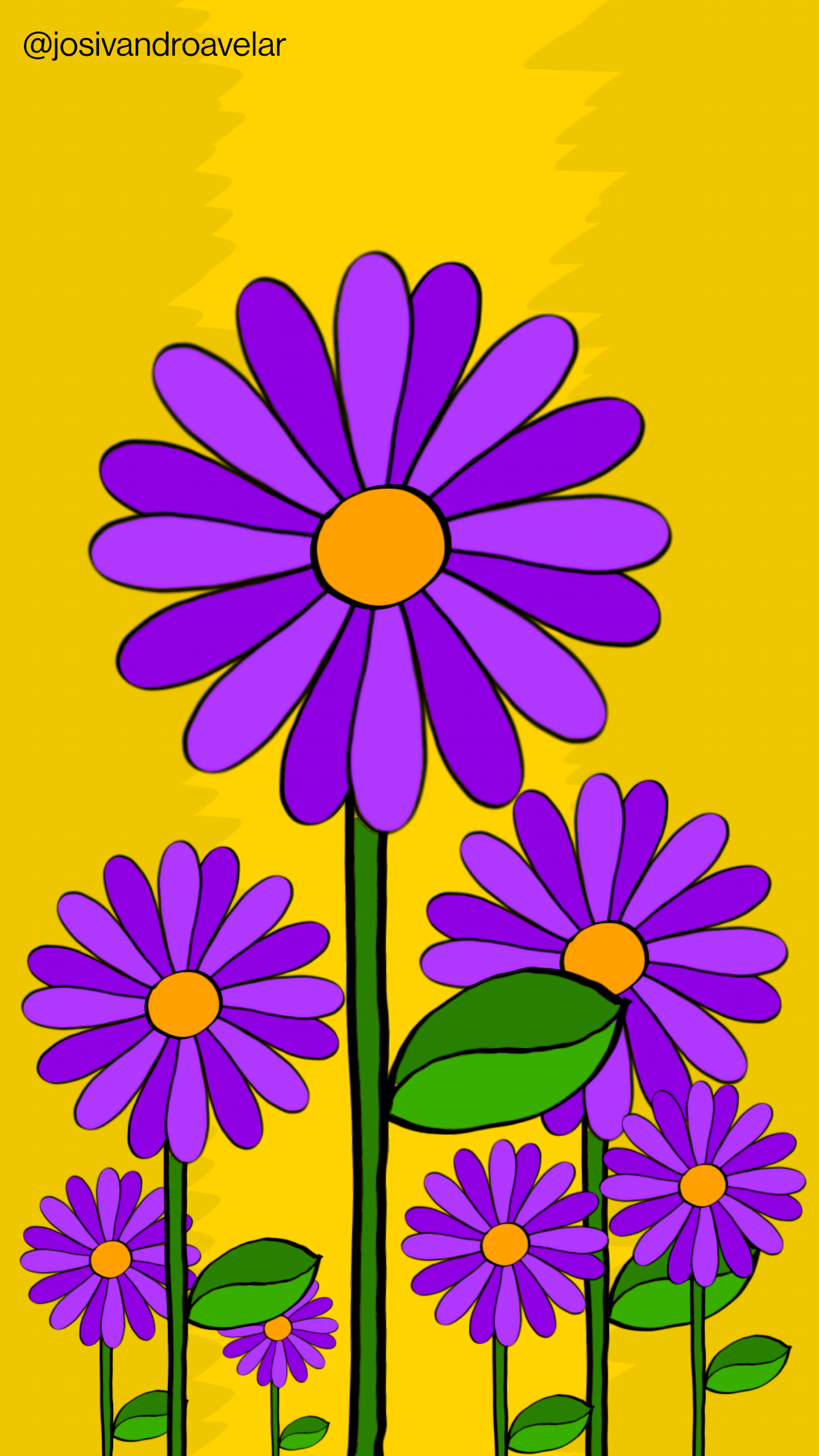 Artes digitais: harmonia colorida 1 Flores em tons de violeta sobre fundo amarelo, representando a harmonia colorida.