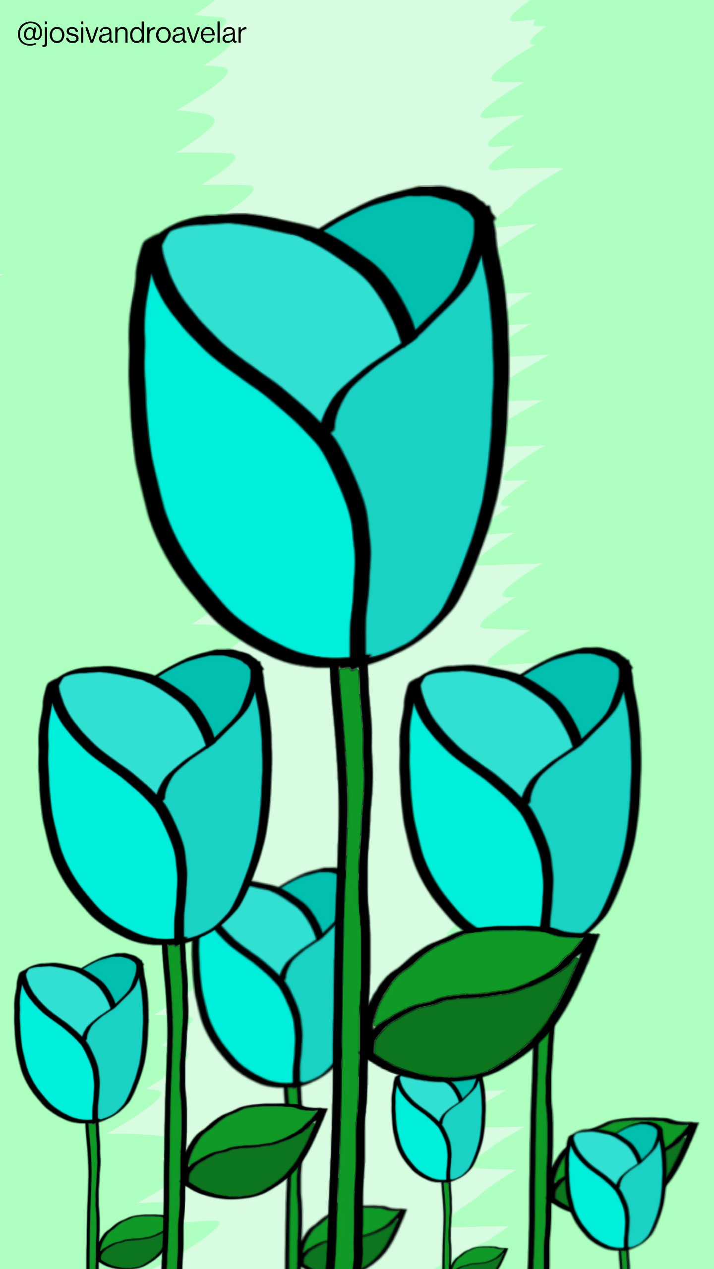 Artes digitais: rosas refrescantes 1 Rosas refrescantes, com pétalas em tons de verde azulado, sobre um fundo em tons de verde pastel.
