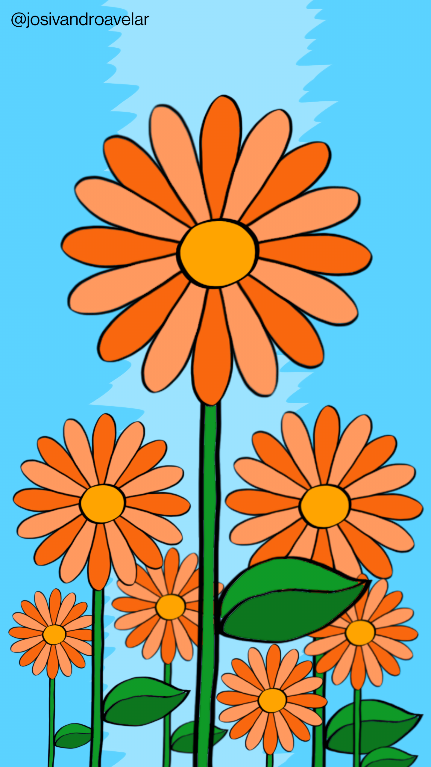 Artes digitais: flores alaranjadas 1 Flores alaranjadas em fundo azul.