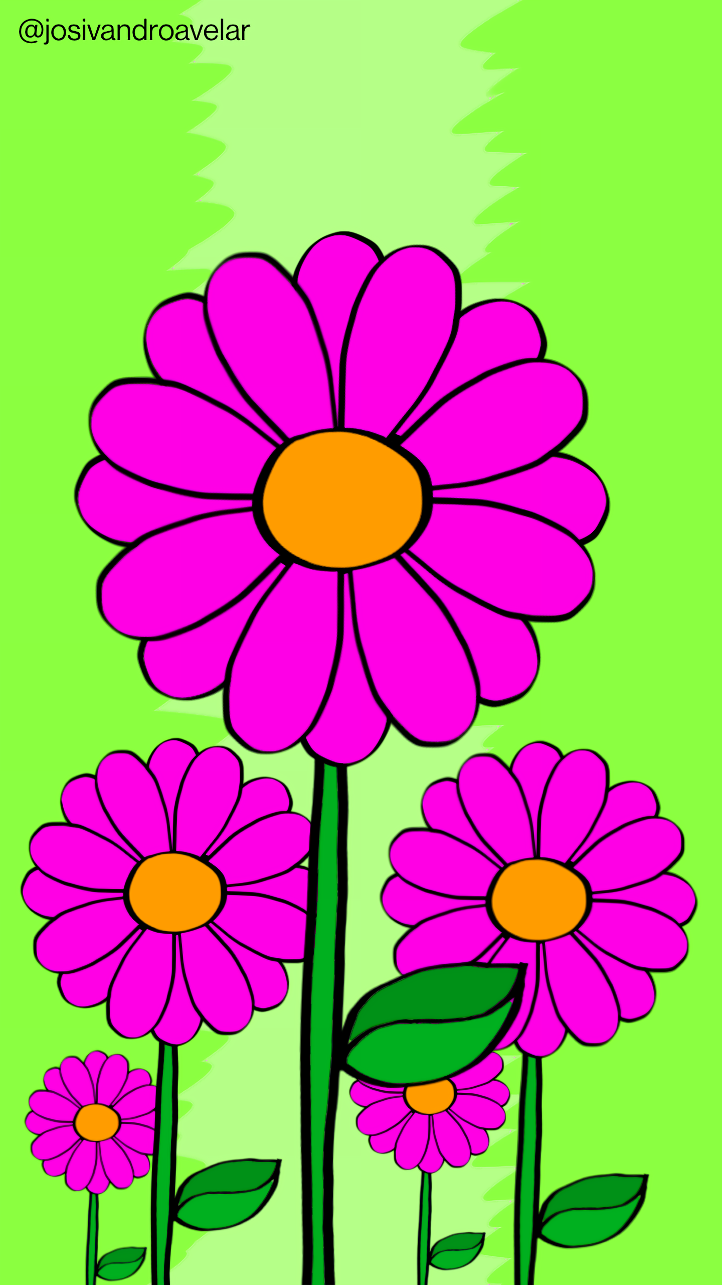 Artes digitais: cores que marcam 1 Flores com cores que marcam, com pétalas em tons de magenta sobre um fundo em tons de verde fluorescente.