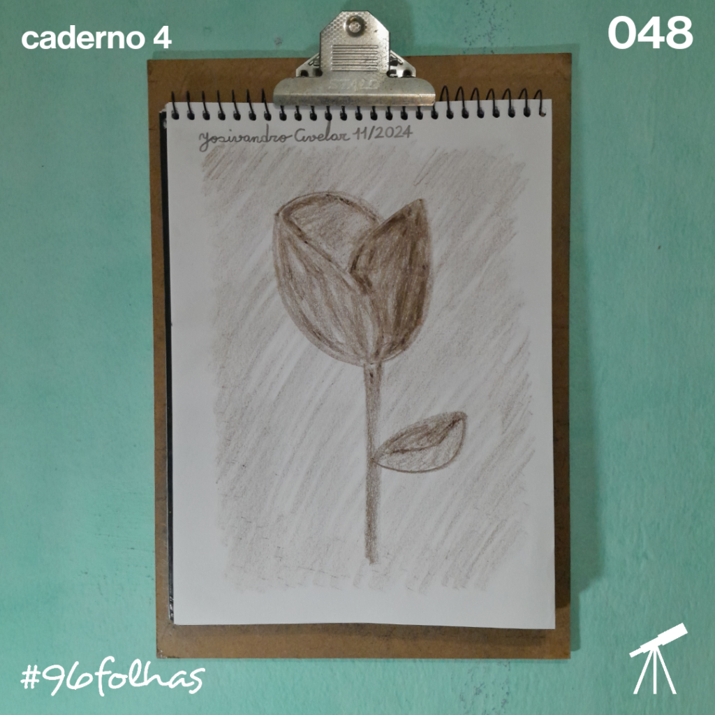 #96folhas caderno 4 - 048: Rosa da terra 1 Rosa da terra, desenhada com giz de cera de cor marrom.