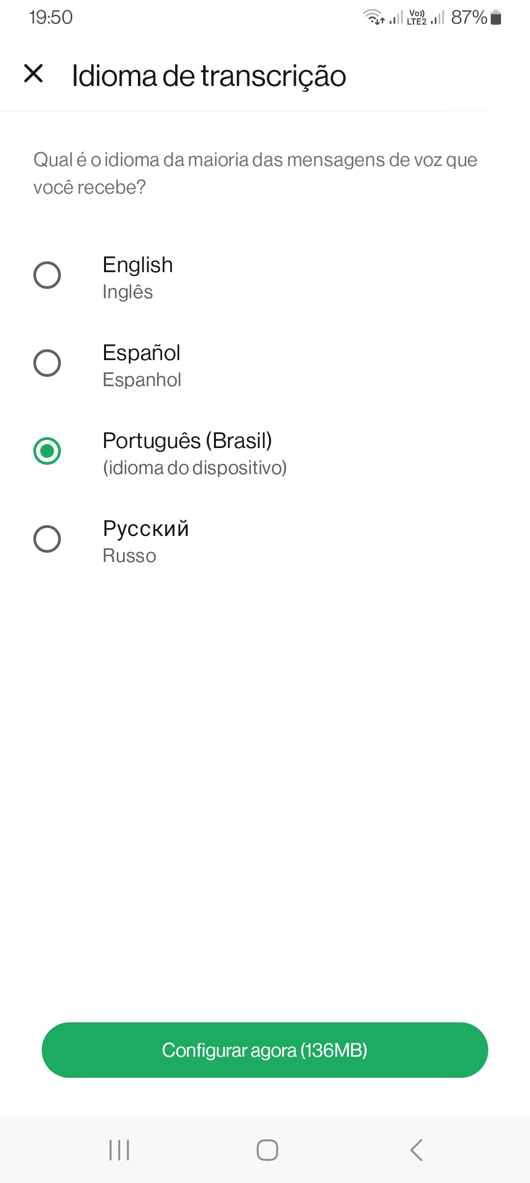 Transcrição automática de áudio no WhatsApp 4 Idioma, WhatsApp