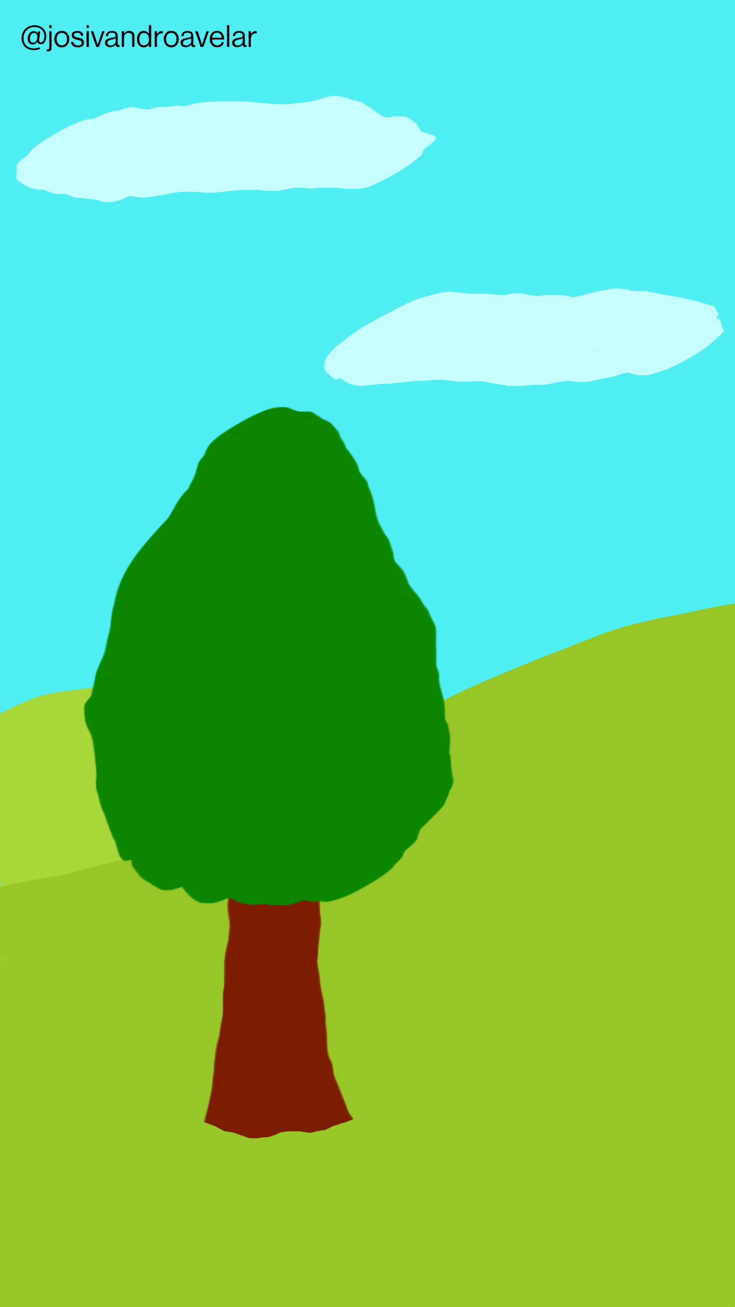 Artes digitais: retrato da natureza 1 Retrato da natureza na forma de uma árvore em uma serra, sob um céu azul com nuvens.