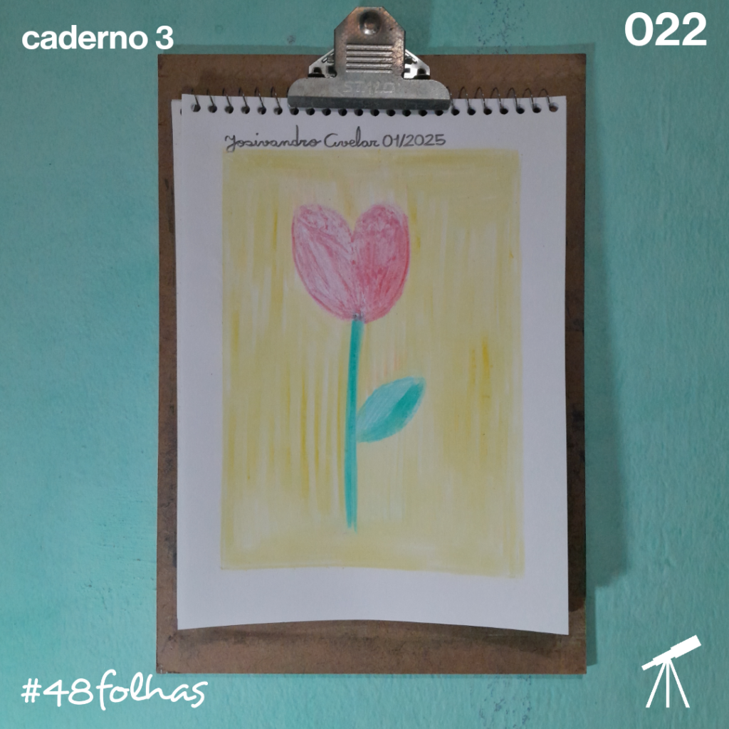 #48folhas caderno 3 - 022: Para um novo ano que começa 1 Uma rosa vermelha sobre um fundo amarelo, para um novo ano que começa.