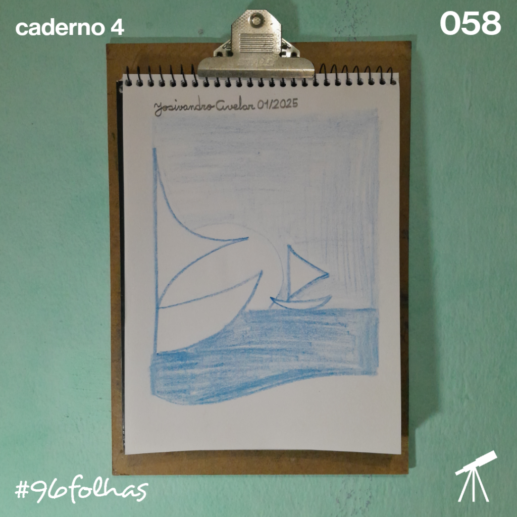 #96folhas caderno 4 - 058: As jangadas 1 As jangadas no mar à noite.