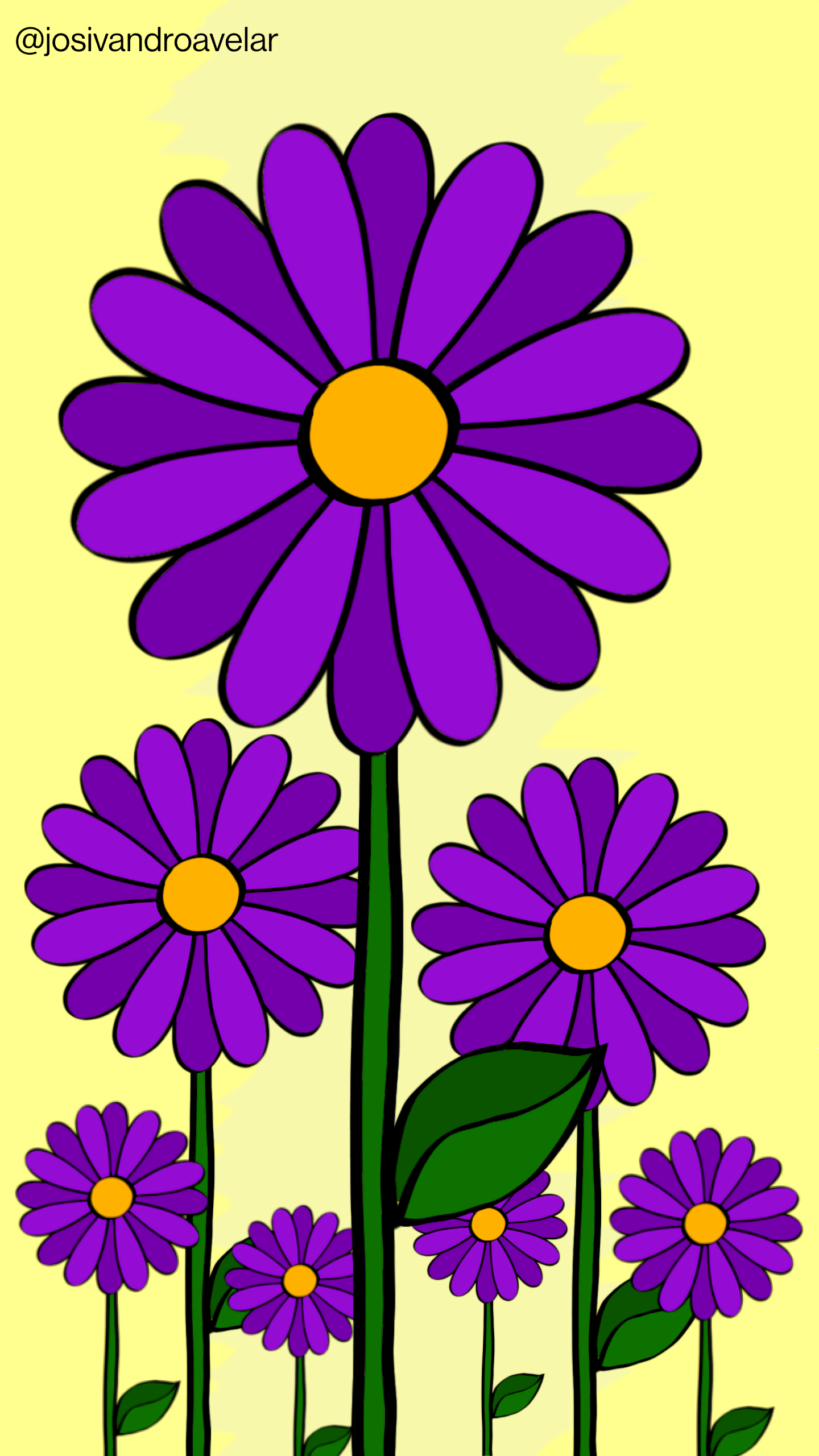 Artes digitais: jardim solar 1 Flores em pétalas com tons de lilás, sobre um fundo em tons de amarelo creme, representando um jardim solar.