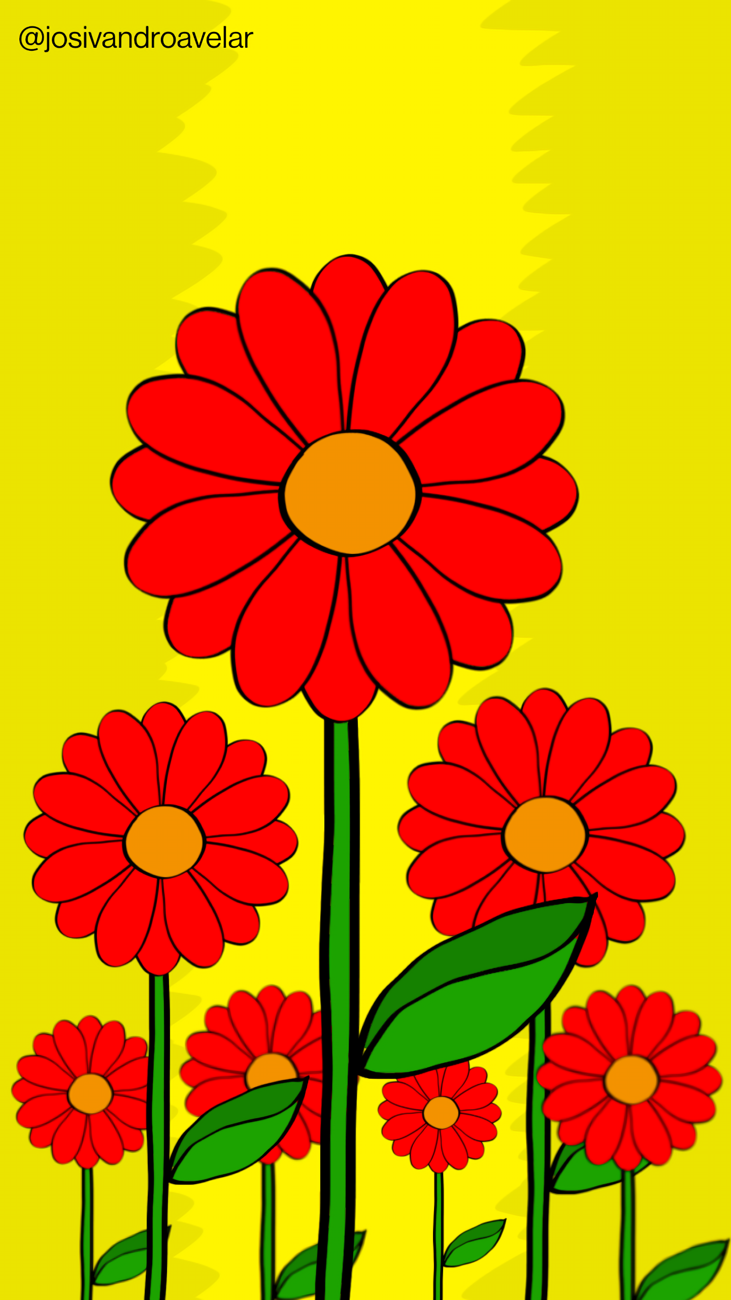 Artes digitais: colorido alegre 1 Colorido alegre das flores de pétalas vermelhas sob fundo em tons de amarelo.