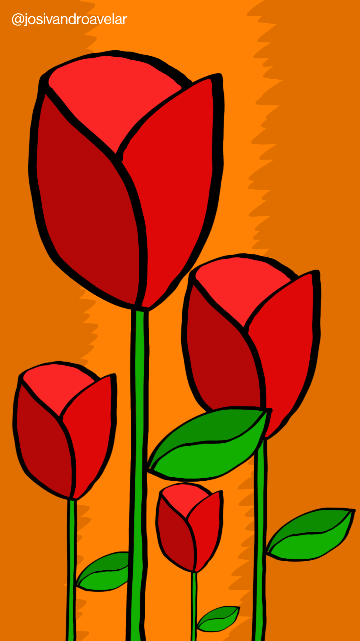 Artes digitais: rosas de verão 1 Rosas de verão em tons de vermelho sob fundo em tons alaranjados.
