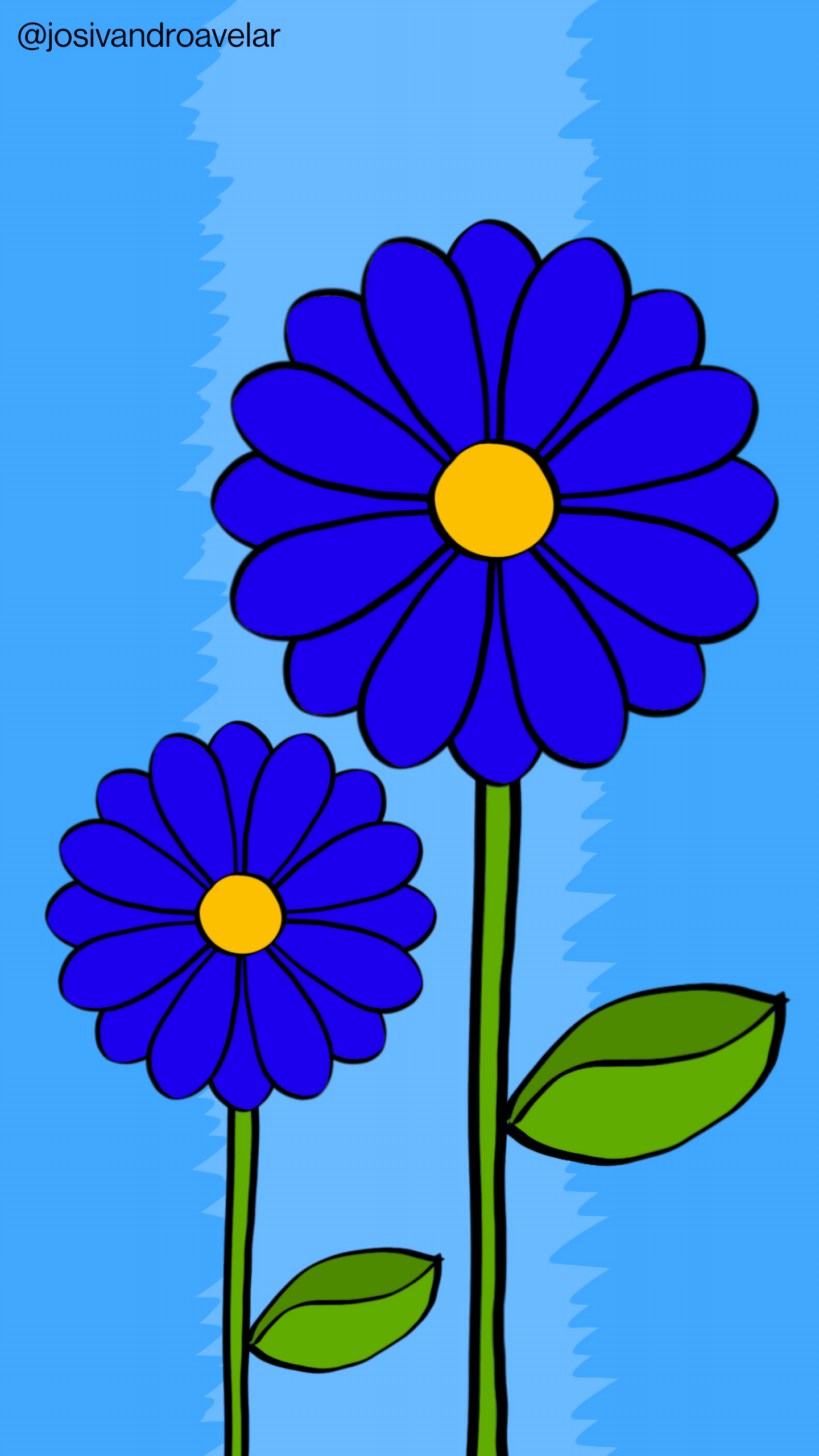 Artes digitais: bom dia, flores azuis! 1 Bom dia, flores azuis! Flores com pétalas em tons de azul escuro sob um fundo em tons de azul claro.