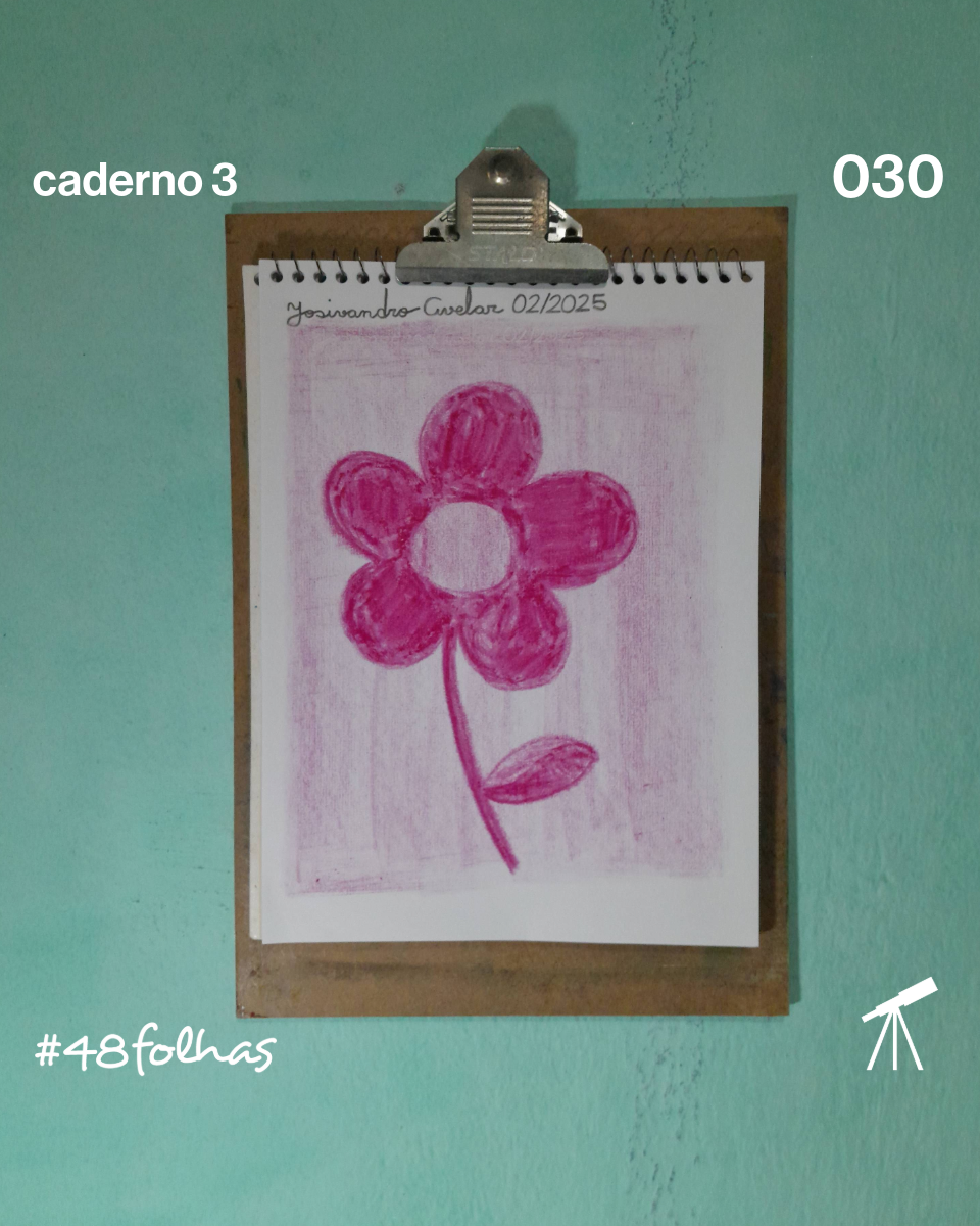 #48folhas caderno 3 - 030: Flor de cor de vinho 1 Flor de cor de vinho, feito com giz de cera de cor vinho.