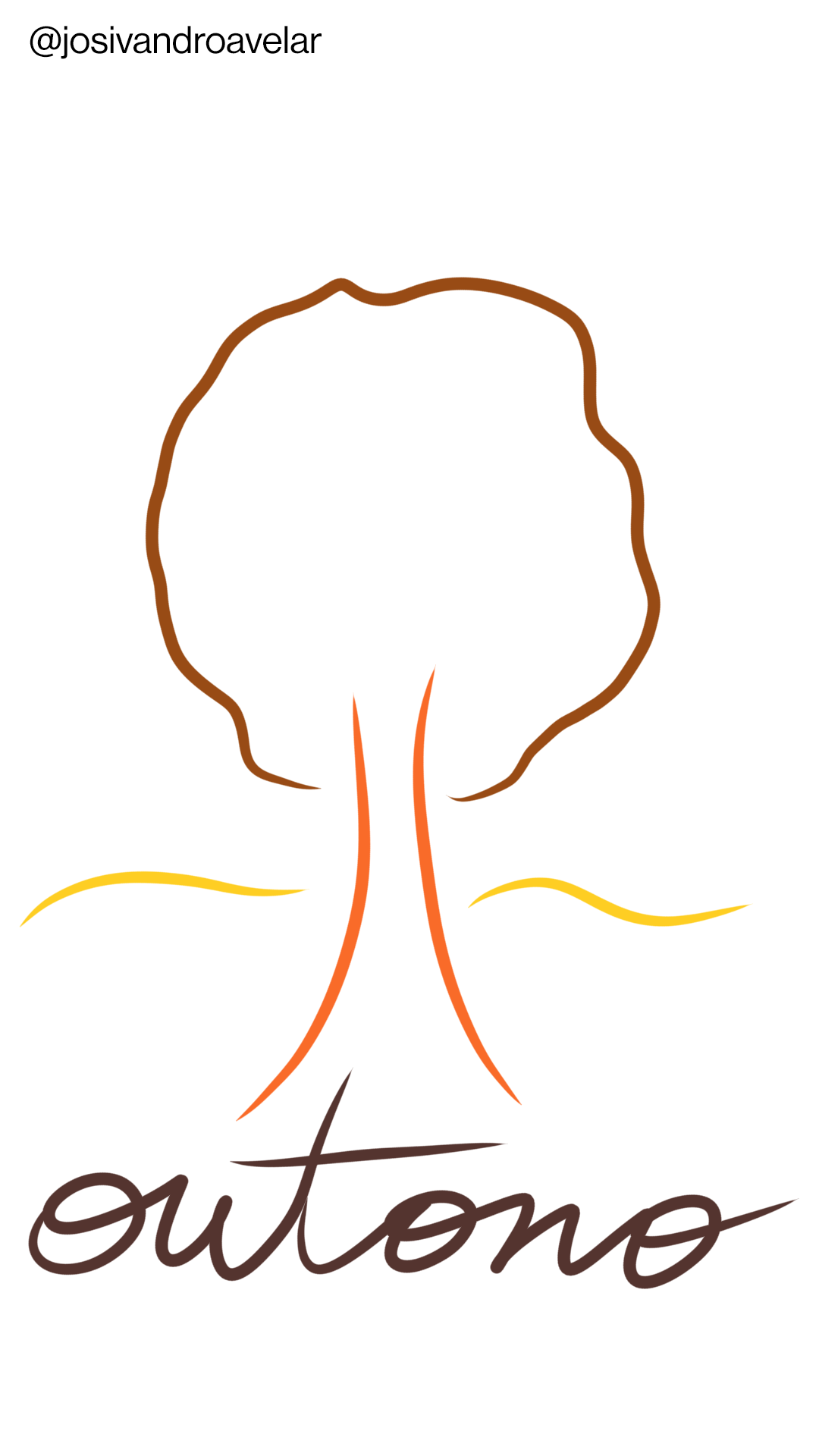 Artes que falam: outono 1 Desenho de uma árvore com contorno que representa o chão, com cores quentes, em tons de amarelo, laranja e marrom, anunciando o outono.