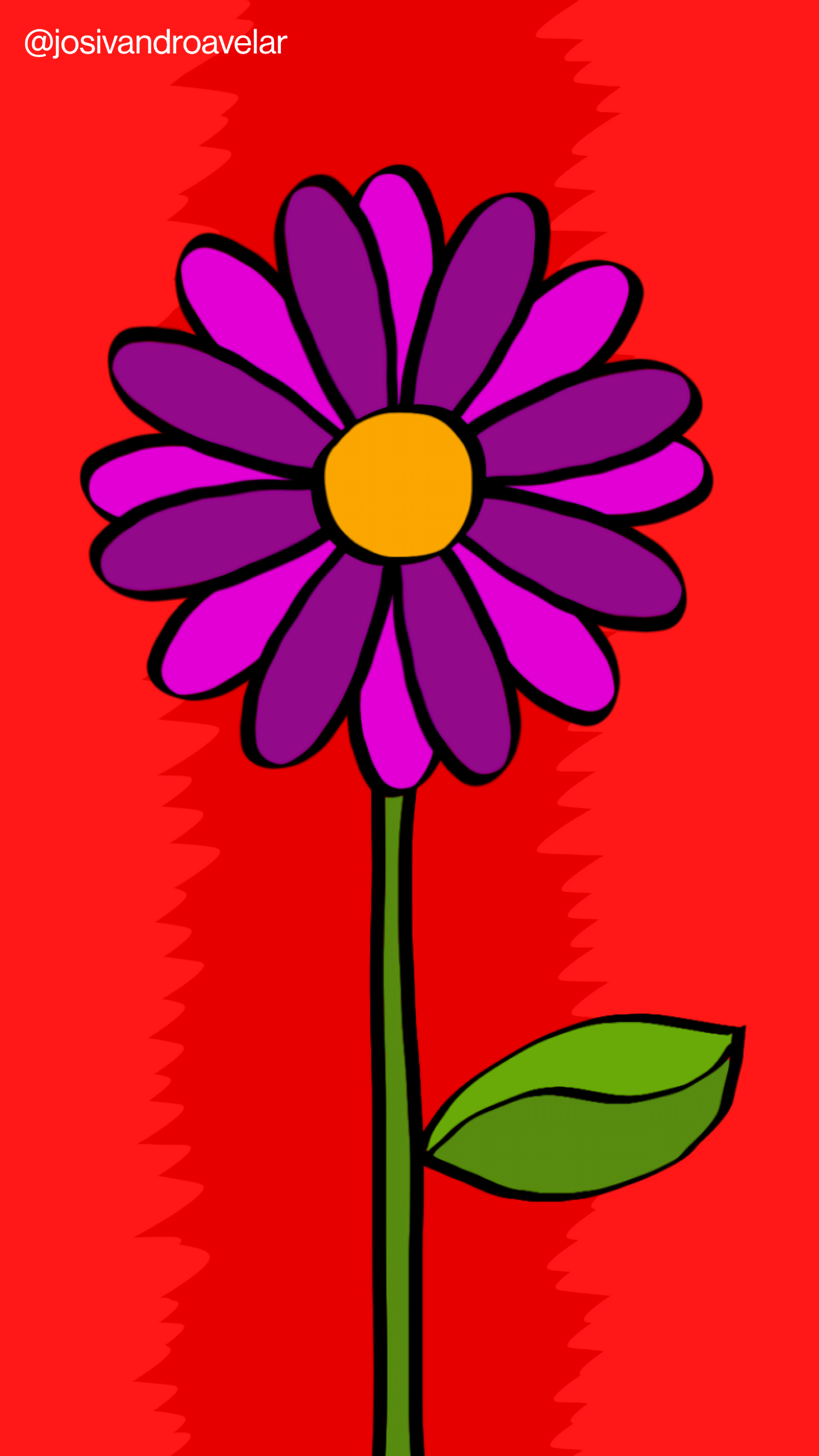 Artes digitais: a flor, a intensidade 1 A flor, a intensidade, as pétalas em diferentes tons de roxo, o fundo em tons de vermelho bem forte.