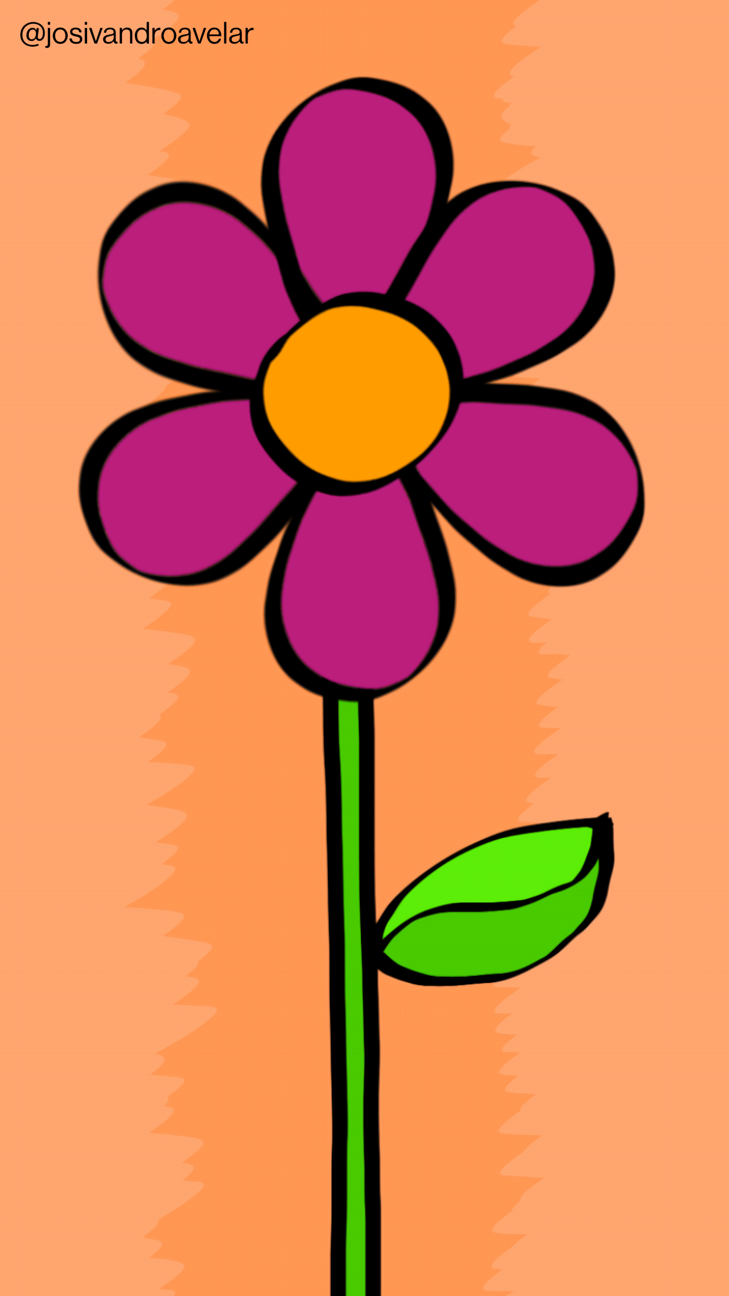 Flor rústica, com pétalas em tom de violeta escuro, sobre um fundo em tons de laranja, que lembra terra.