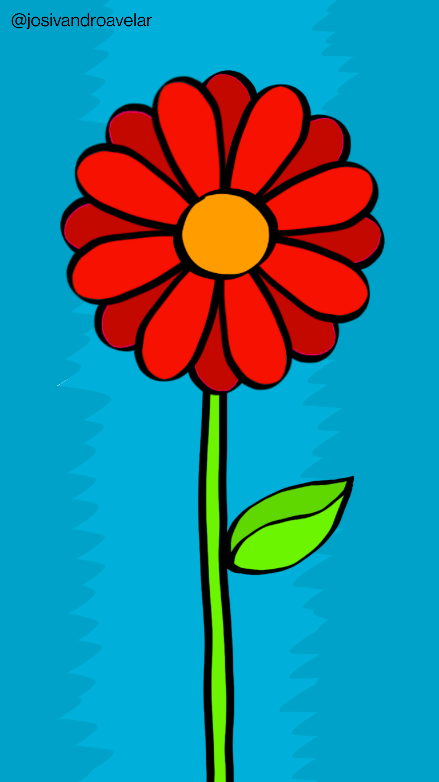 Artes digitais: feita de contraste 1 Uma flor feita de contraste, com pétalas em tons de vermelho e fundo em tons de azul.
