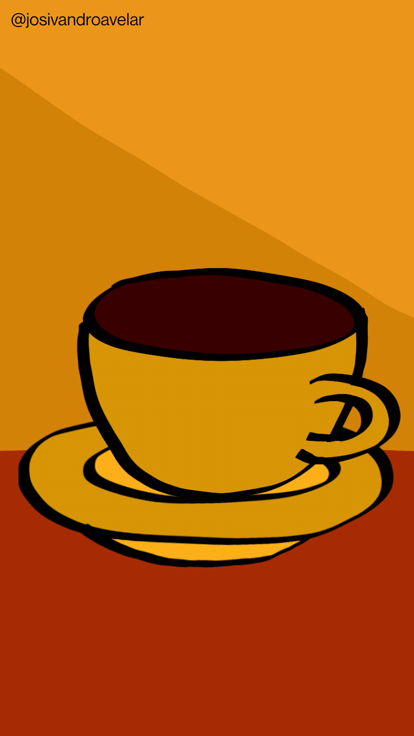 Artes digitais: café para se manter ativo 1 Café para se manter ativo, servido em uma xícara em tons de amarelo escuro, sob uma mesa em tom de madeira clara, ao fundo de uma parede em tons de amarelo escuro.