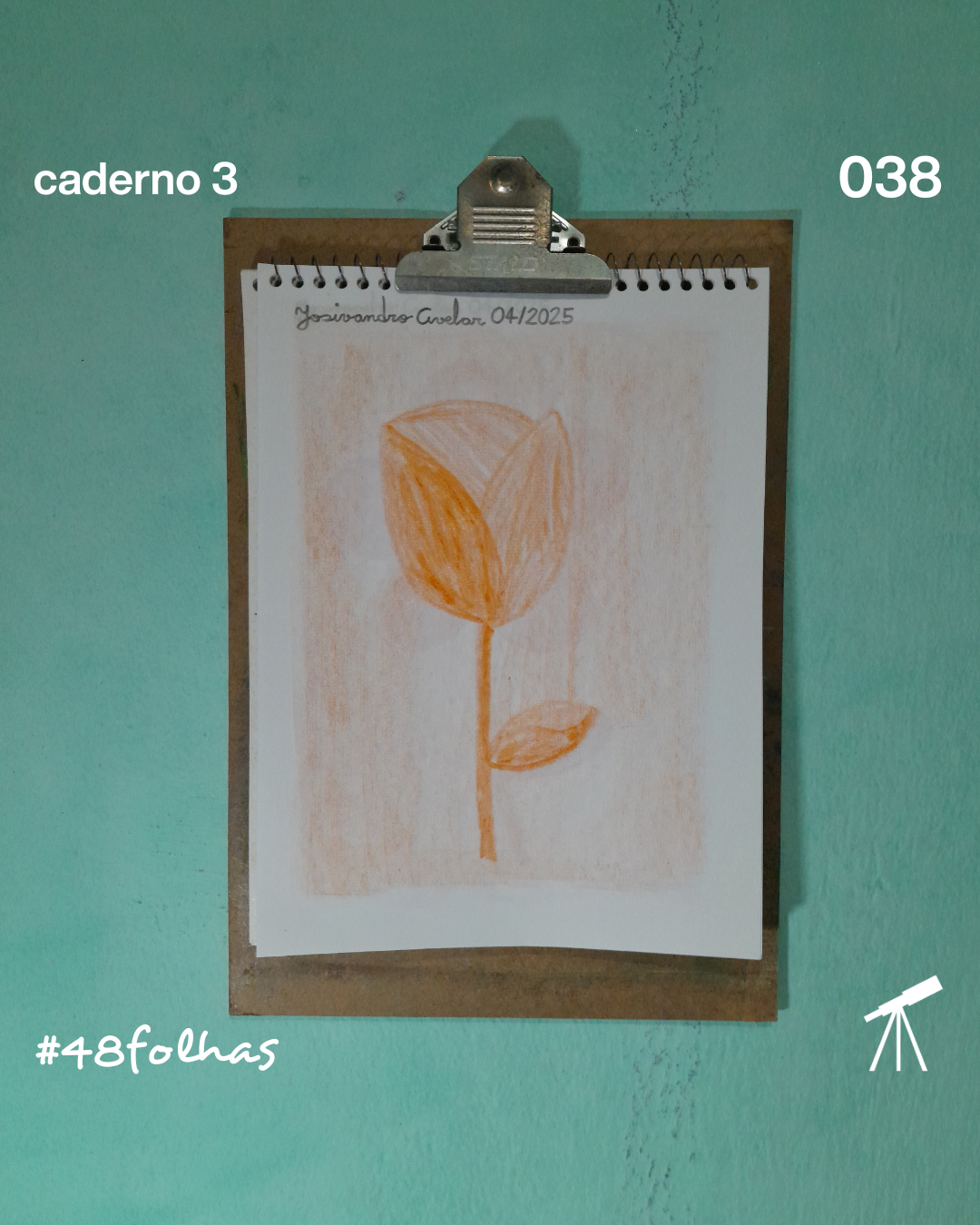 #48folhas caderno 3 - 038: Rosa de laranja 1 Rosa de laranja, desenhada com giz de cera.