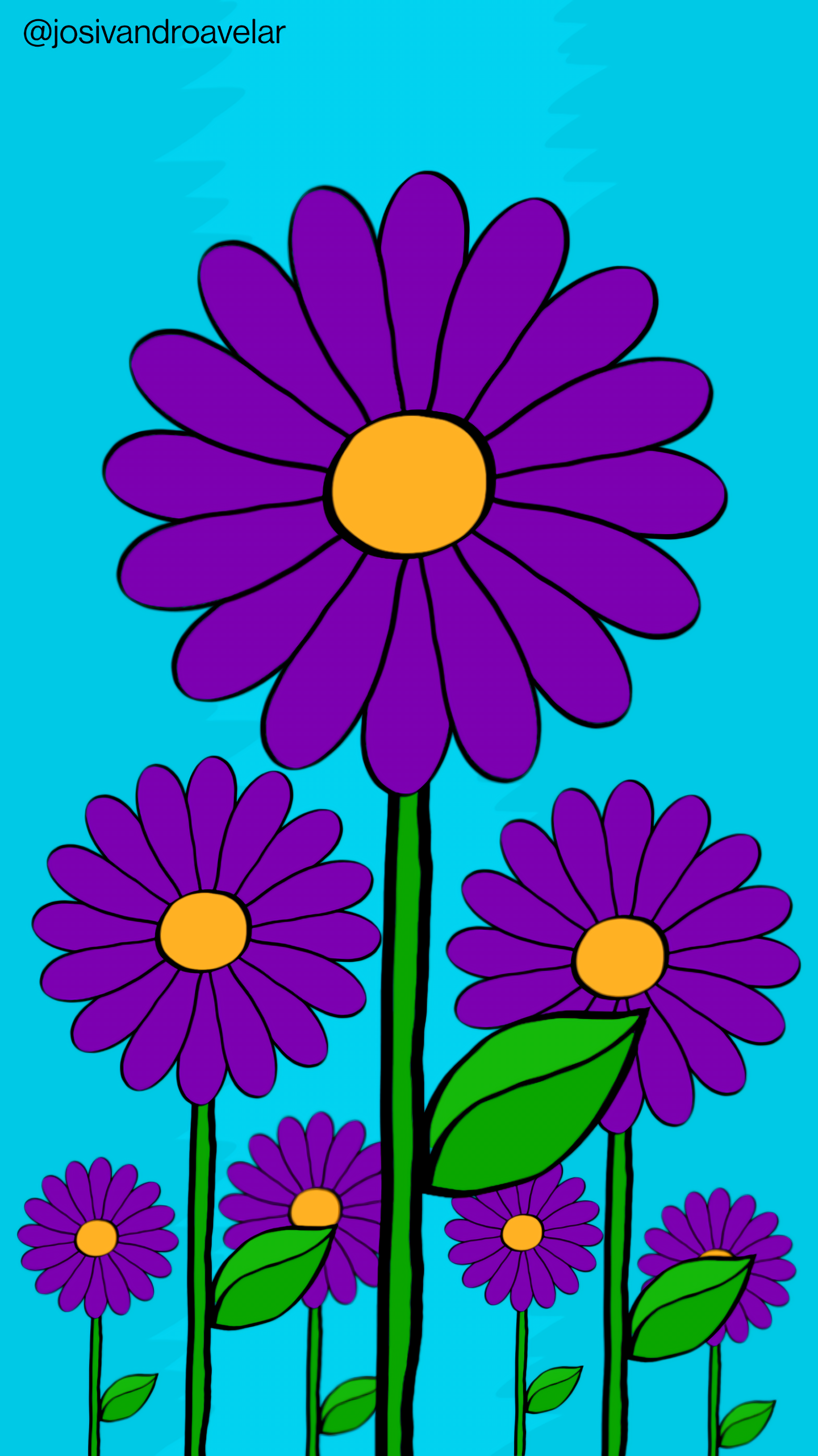 Artes digitais: flores no campo, tons de violeta 1 Flores no campo, tons de violeta em suas pétalas, sobre fundo em tons de azul.