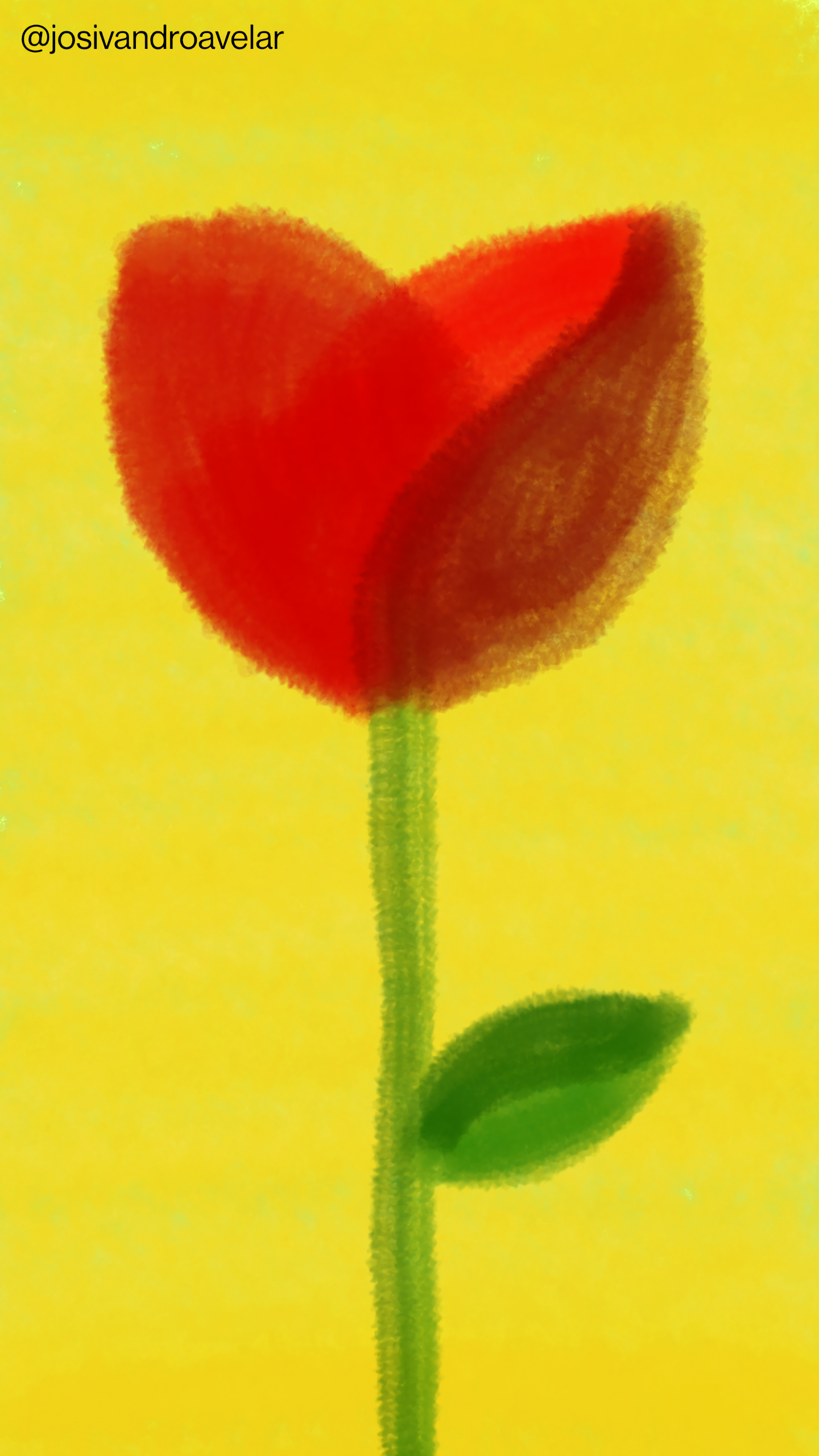 Artes digitais: rosa e arte 1 Rosa e arte, representada por uma rosa em tons de vermelho pincelado, sobre um fundo em tom de amarelo forte.