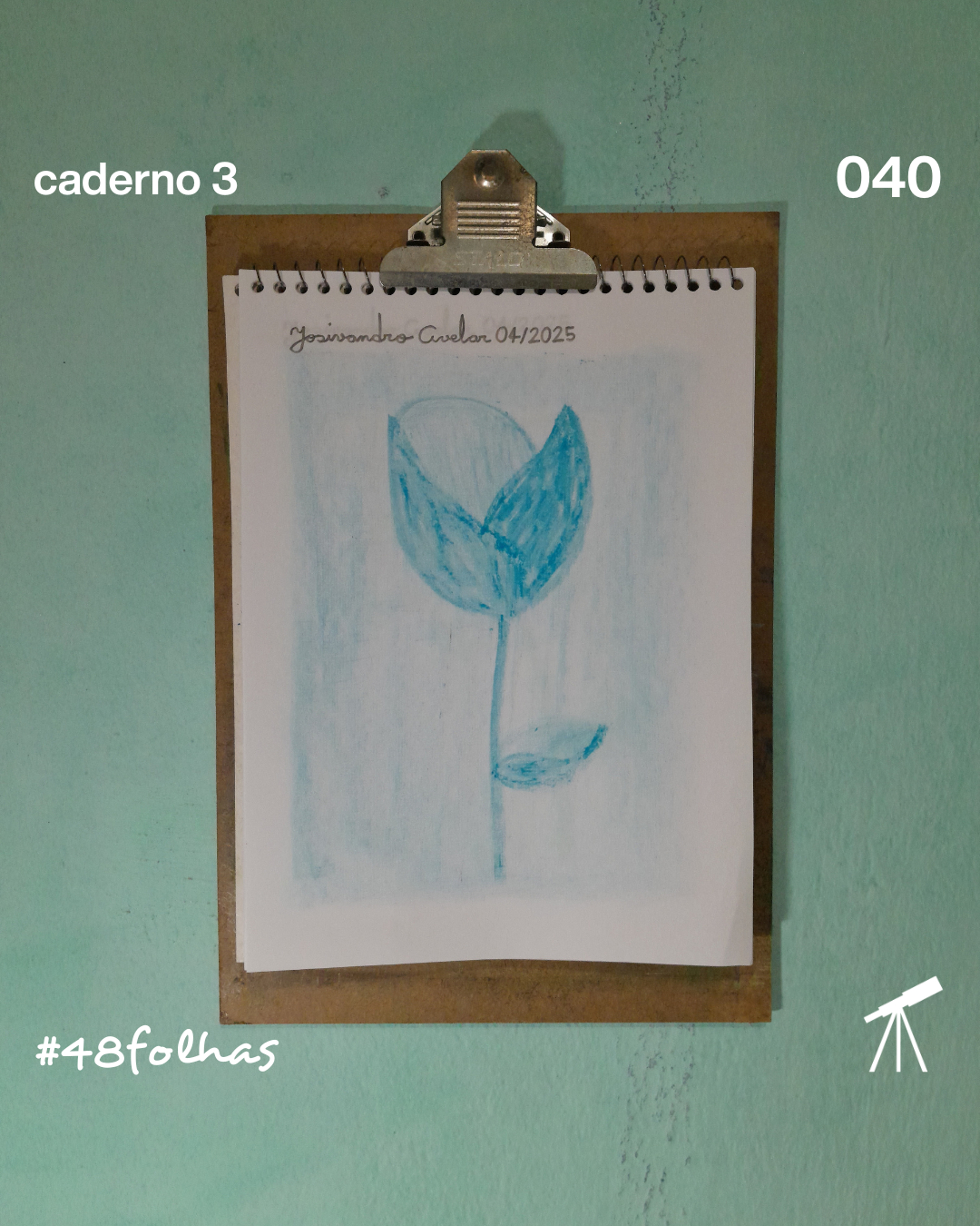 #48folhas caderno 3 - 040: Rosa azul sobre o azul 1 Rosa azul sobre o azul, feito com giz de cera.