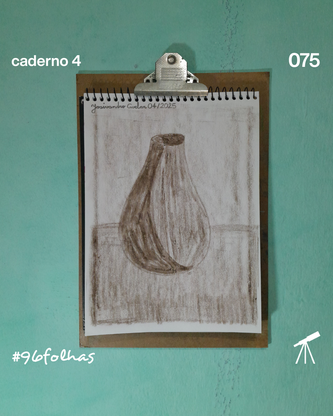 #96folhas caderno 4 - 075: Vaso de barro 1 Vaso de barro, desenhado com giz de cera de cor marrom.