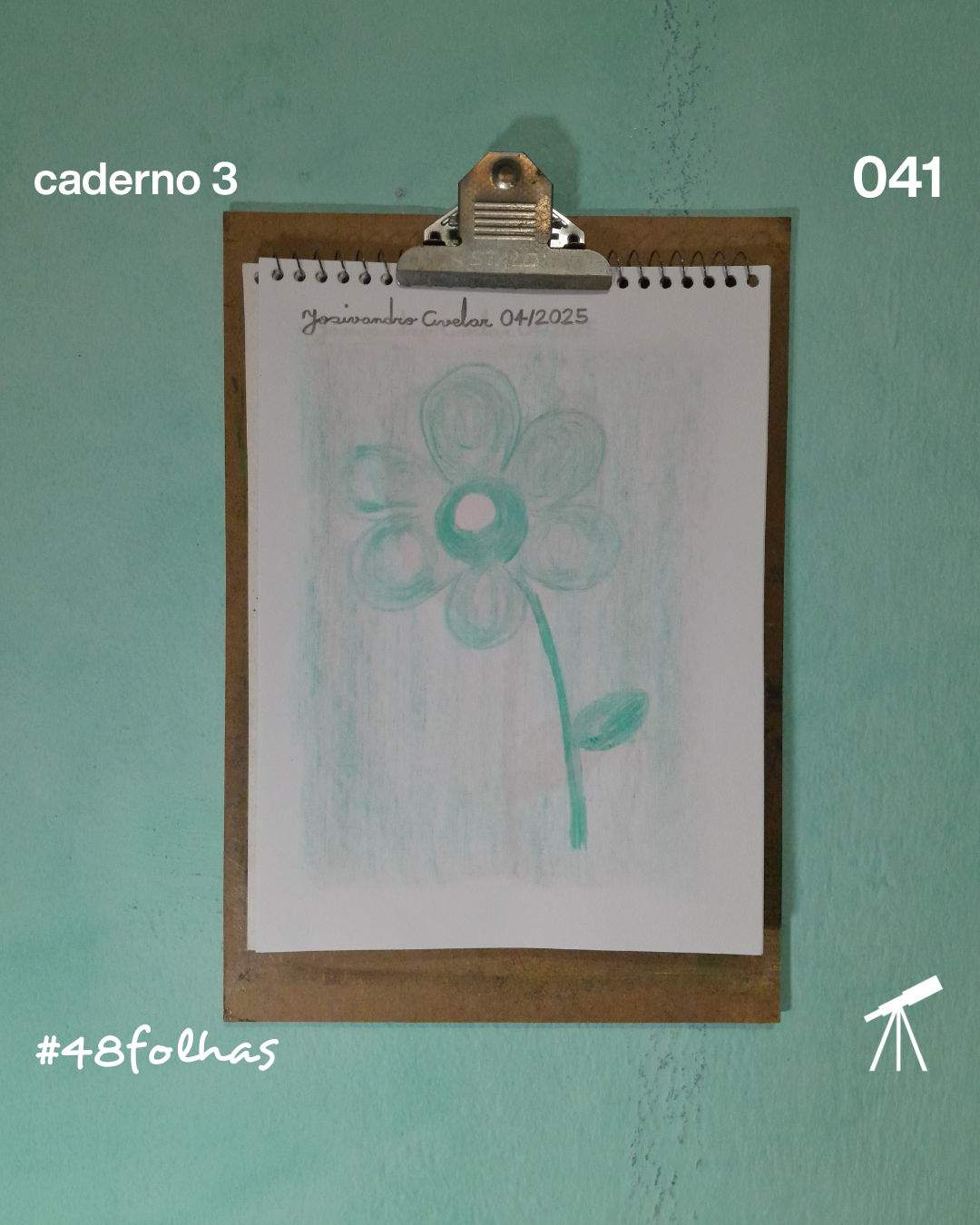 Flor verde sobre o verde, desenhado com giz de cera.