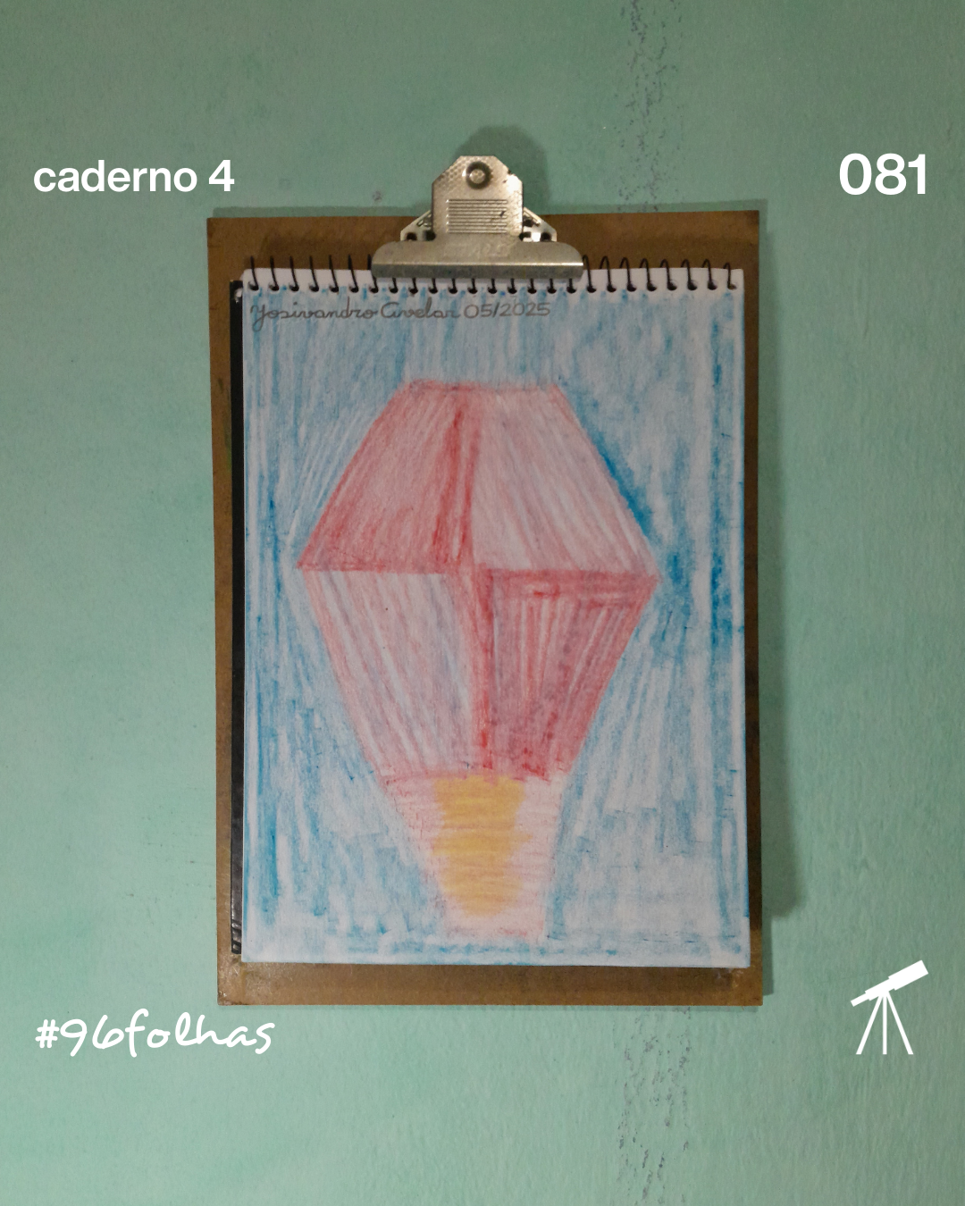 #96folhas caderno 4 - 081: Balão da imaginação 1 Balão da imaginação em tons de vermelho, desenhado com giz de cera.