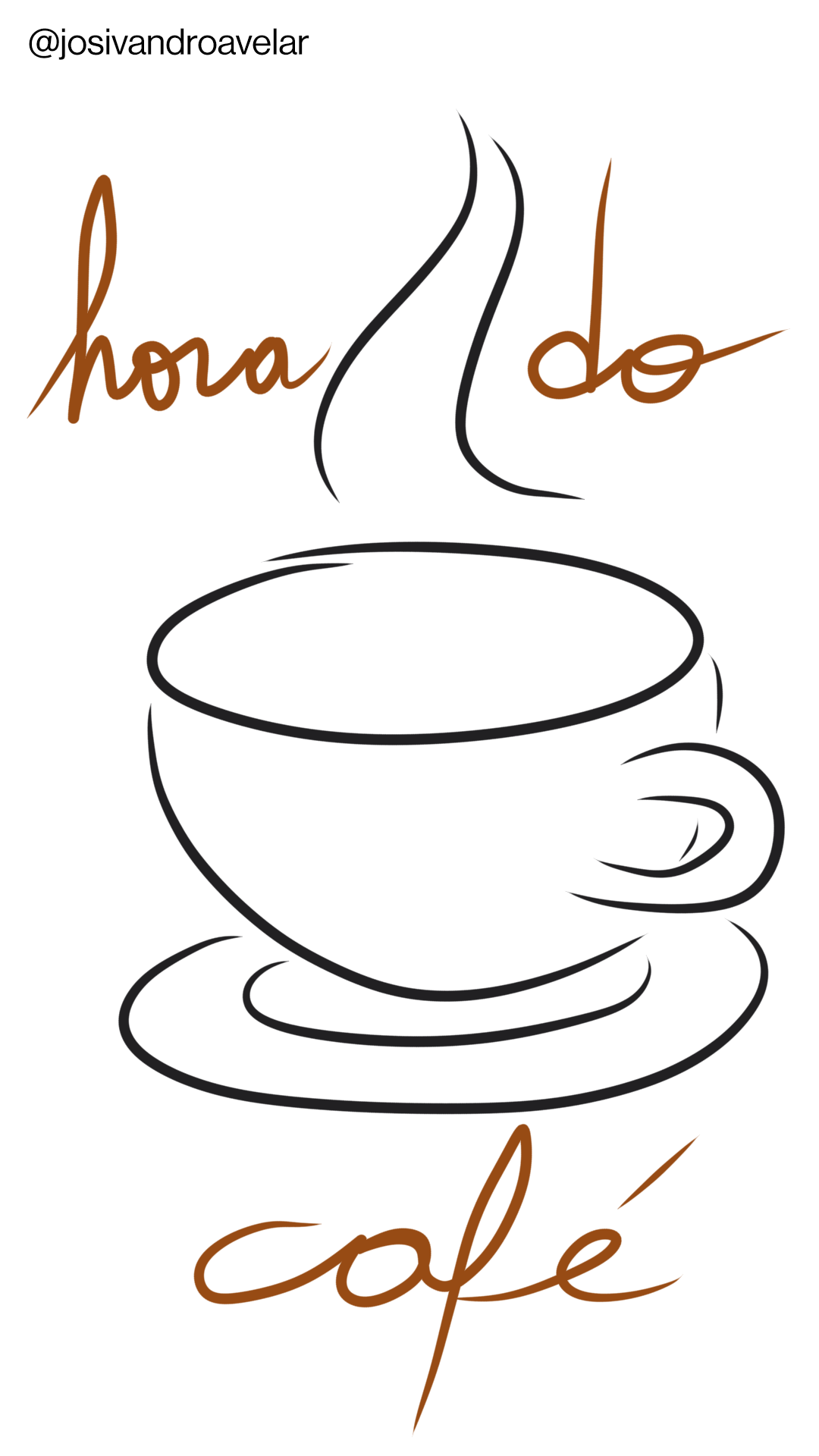Artes que falam: hora do café 1 Hora do café, escrito em linhas marrons, em uma xícara de café desenhada com linhas pretas.