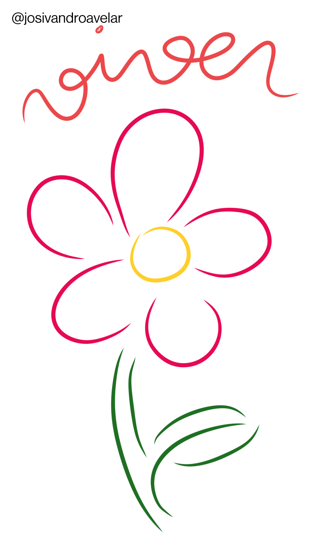Artes que falam: viver 1 Desenho de uma flor feita com traços em tons de magenta, amarelo e verde, com o nome "viver" em tom de cor de rosa.