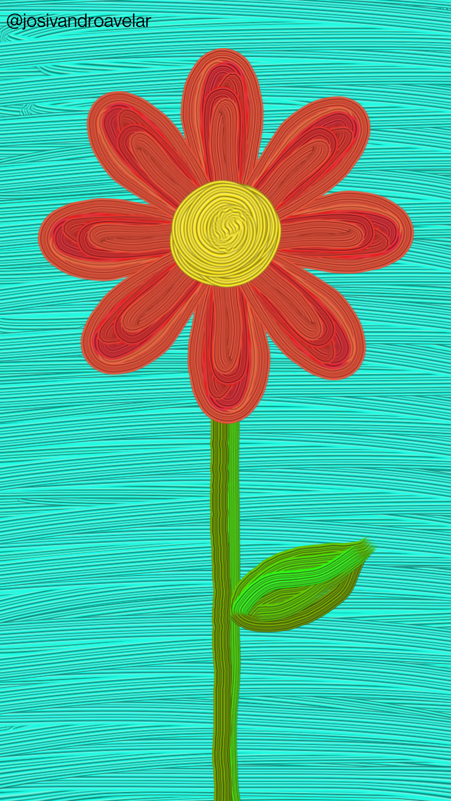 Artes digitais: flor artesanal 1 Flor artesanal, com pétalas em tons de vermelho, sobre um fundo em tons de azul, em efeito de pinceladas.