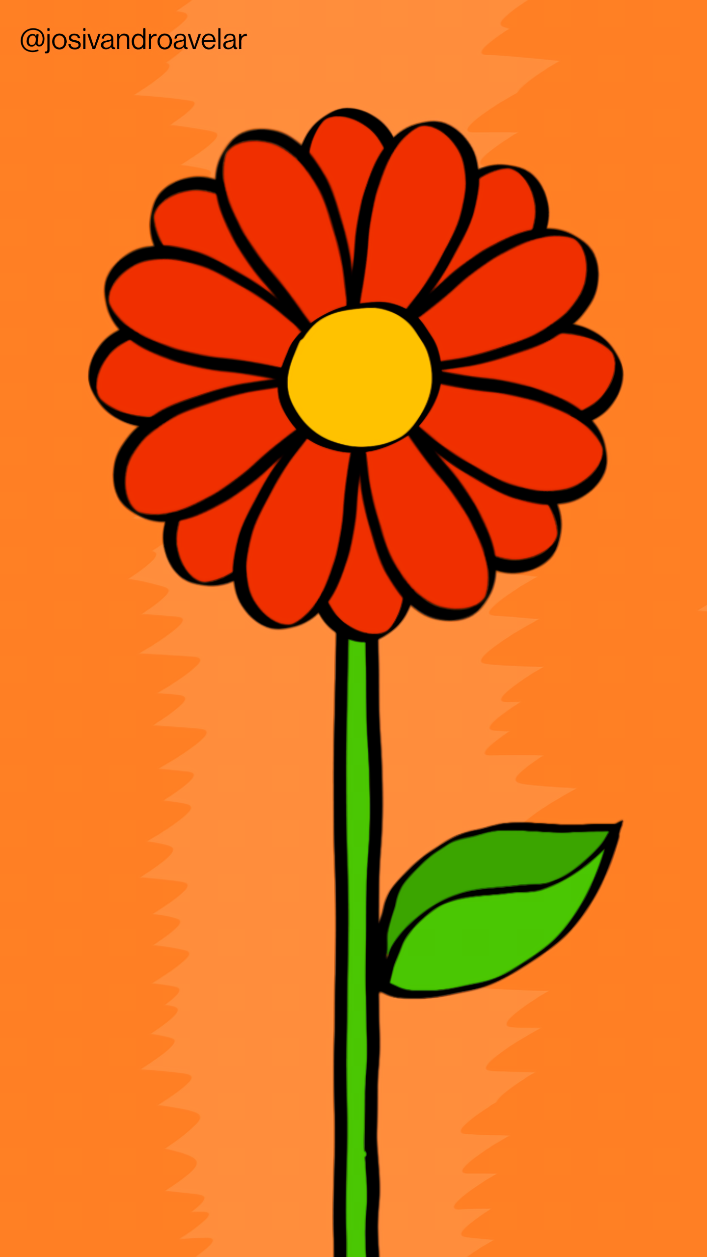 Artes digitais: flor quente 1 Flor quente, com pétalas em tons de vermelho, sobre um fundo em tons de laranja.