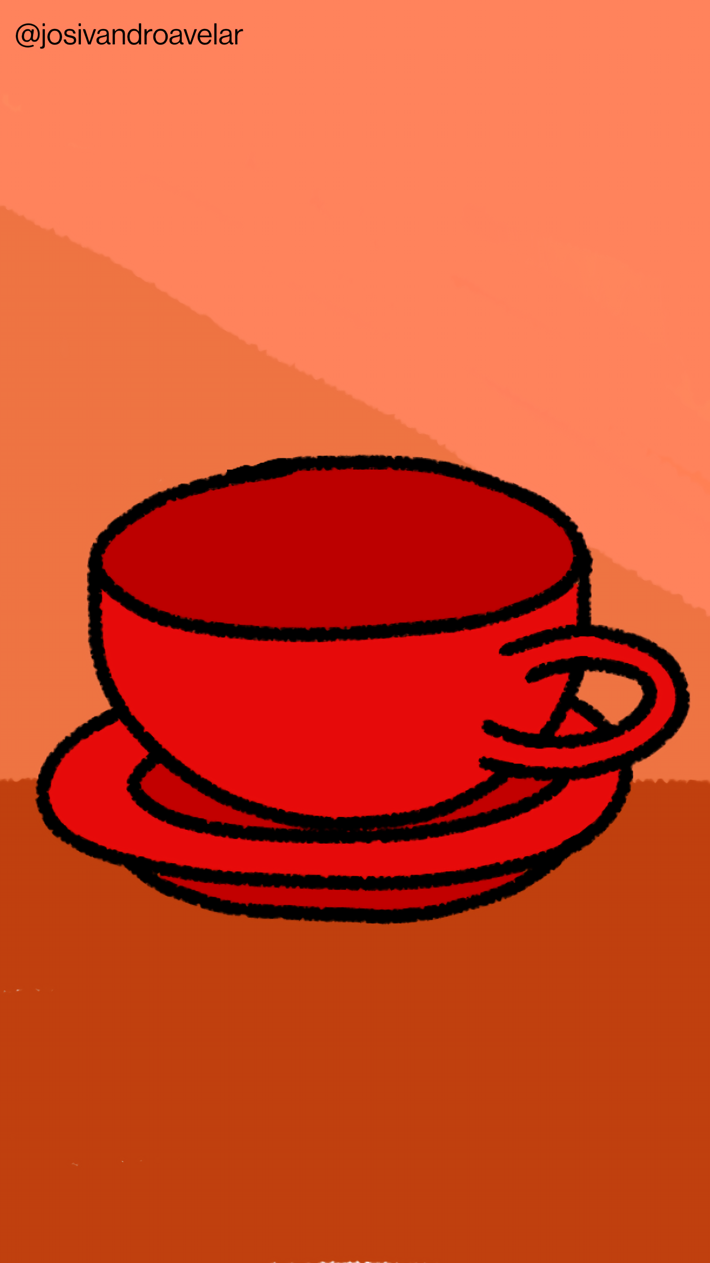 Artes digitais: o café não pode faltar 1 O café não pode faltar, servido em uma xícara em tons de marrom, sobre uma mesa em tons de madeira clara, em um fundo em tons de marrom avermelhado.